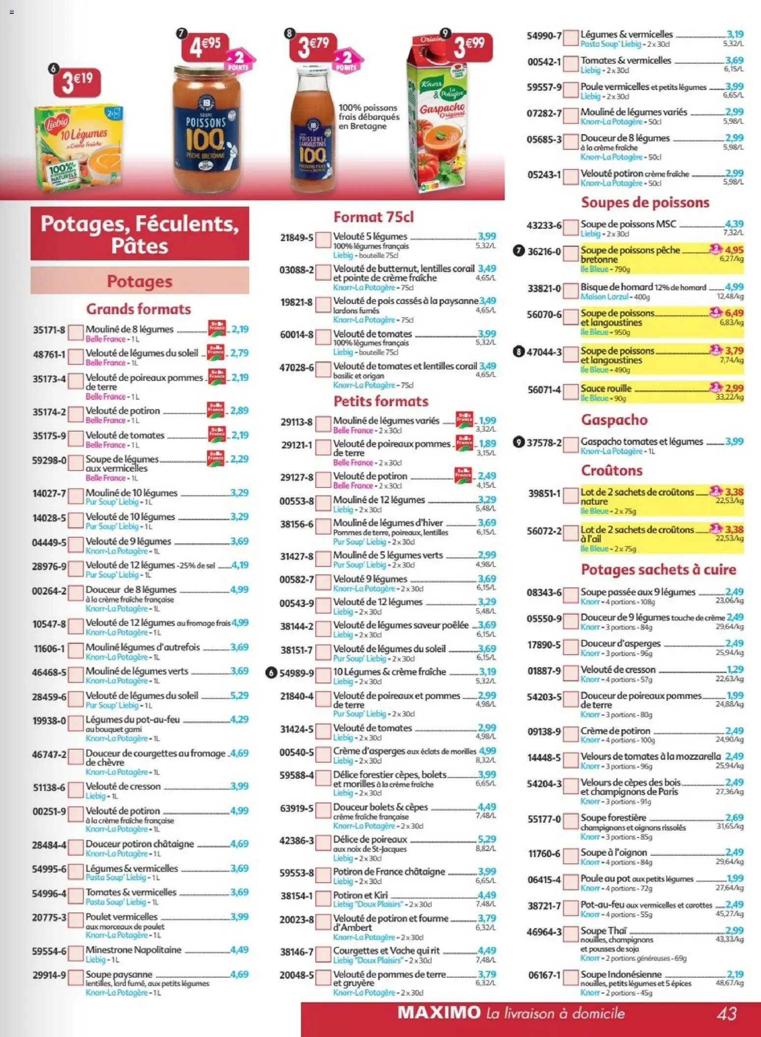 {H1} | Page: 43 | Produits: Pommes, Homard, Oignons, Pâtes
