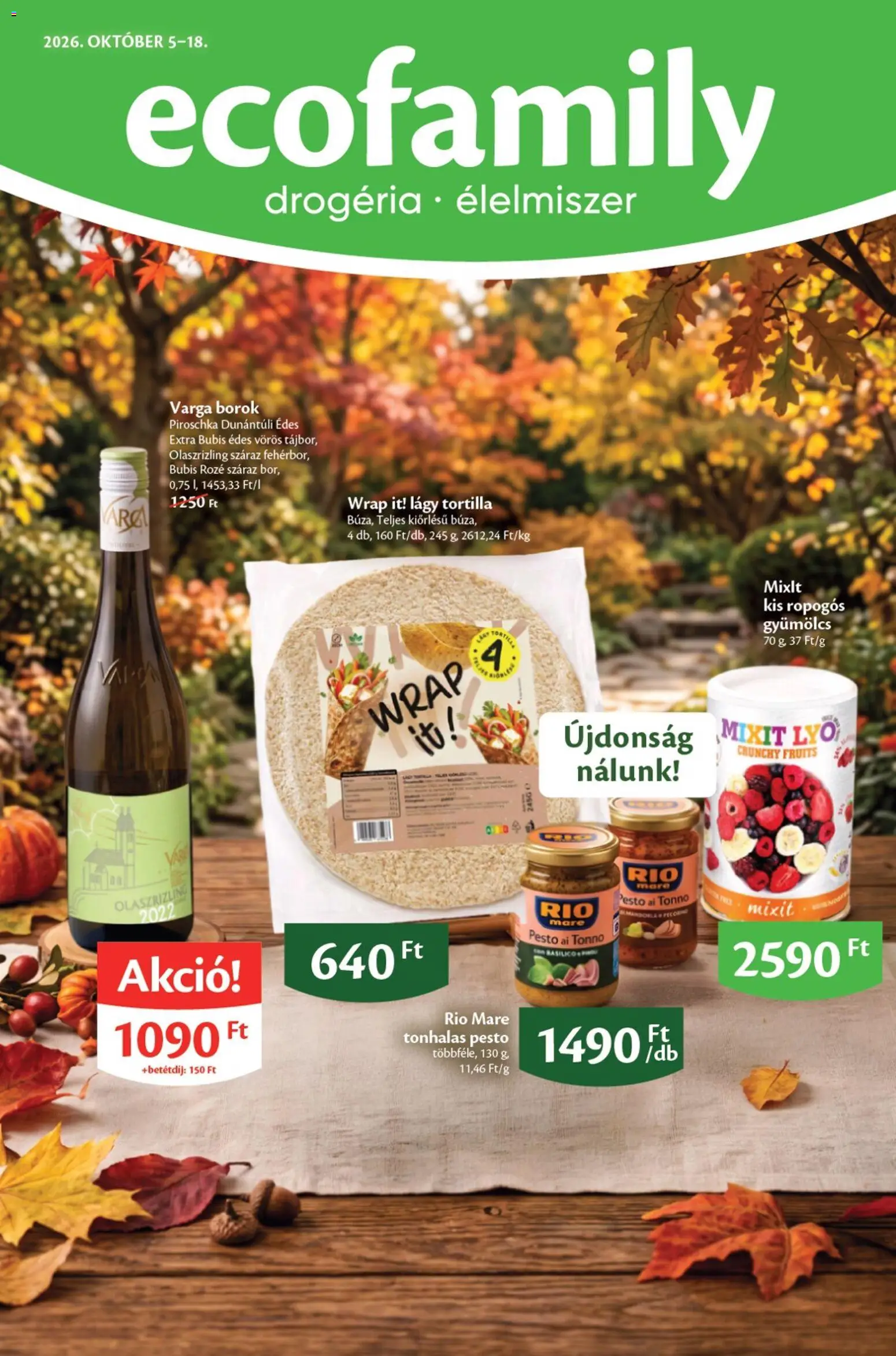 Ecofamily akciós ujság - amely érvényes a következő dátumtól: 2026.10.05. | Oldal: 1 | Termékek: Rio Mare, Tortilla, Gyümölcs, Pecorino