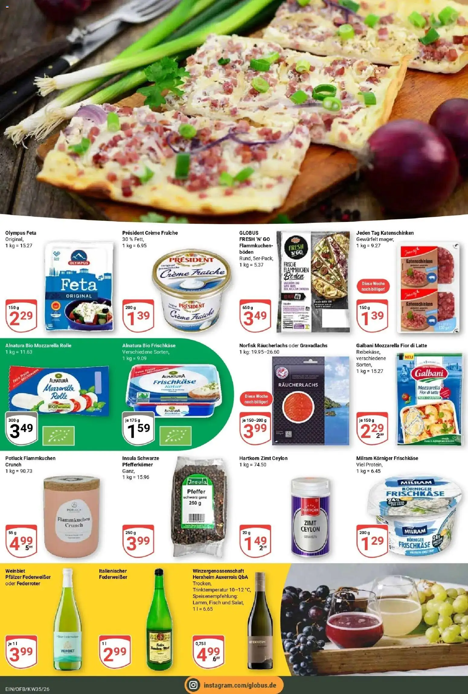 Globus Prospekt Homburg-Einöd (ab 24.08.2026) » Angebote online | Seite: 14 | Produkte: Mozzarella, Creme, Wein, Frischkase