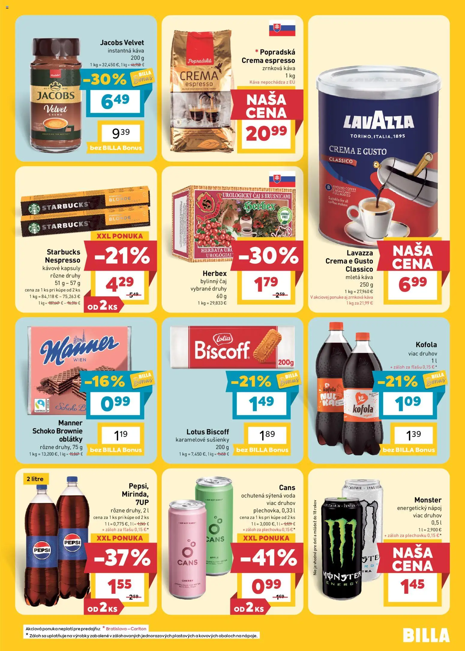 Nové Billa akcie – leták je platný od 14.10.2026 | Strana: 19 | Produkty: Sušienky, Voda, Zrnková káva 1 kg, Zrnková káva