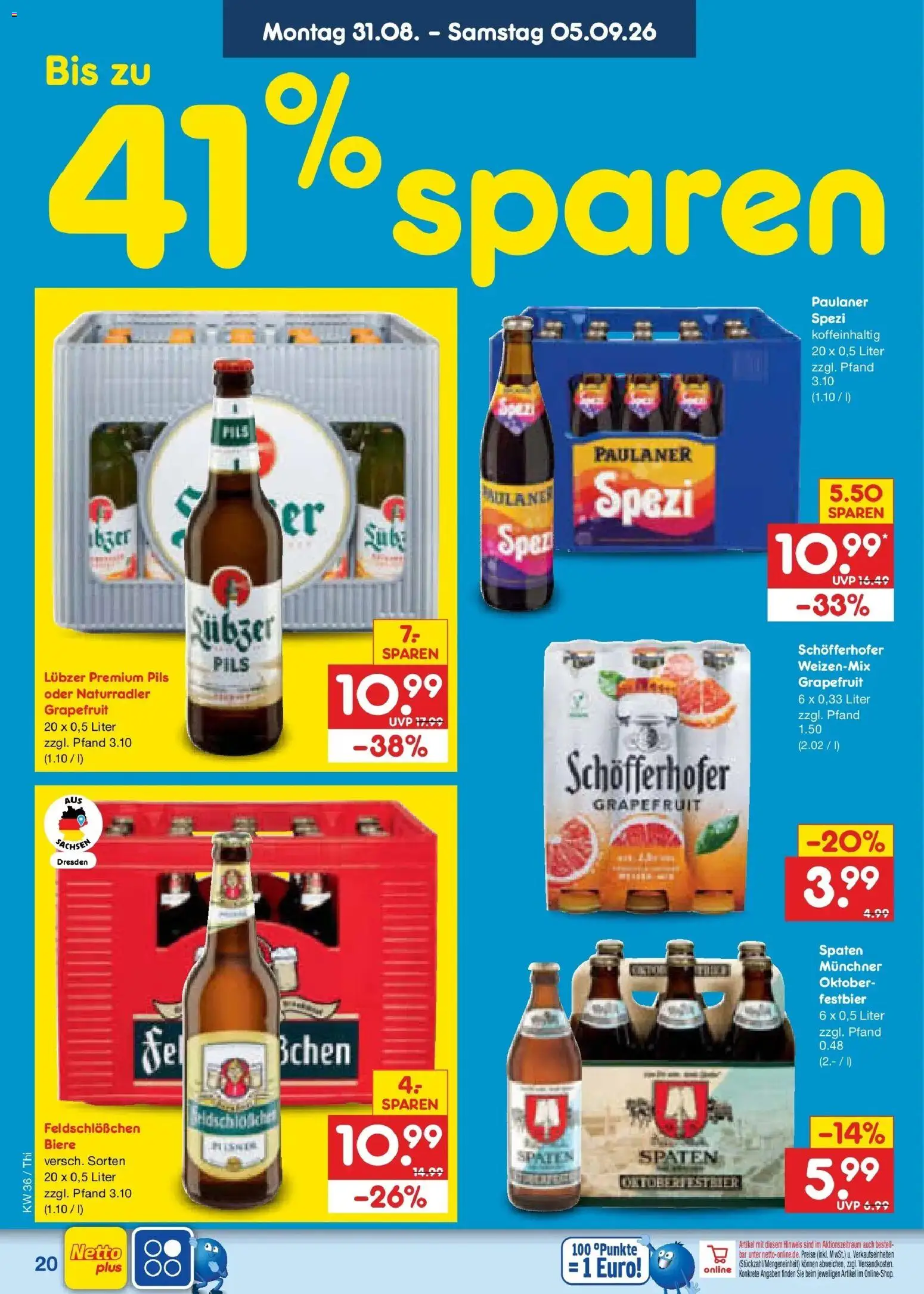 Netto Marken-Discount Prospekt Pirna (ab 31.08.2026) » Angebote | Seite: 26 | Produkte: Paulaner spezi, Pils, Grapefruit, Paulaner
