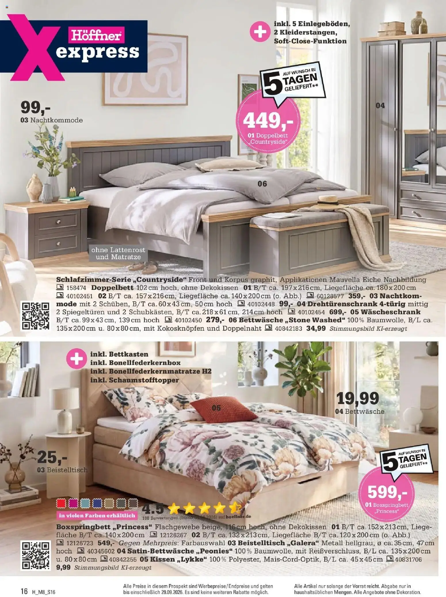 Höffner Prospekt Münster (ab 09.09.2026) zum Blättern | Seite: 16 | Produkte: Beistelltisch, Matratze, Drehtürenschrank, Boxspringbett