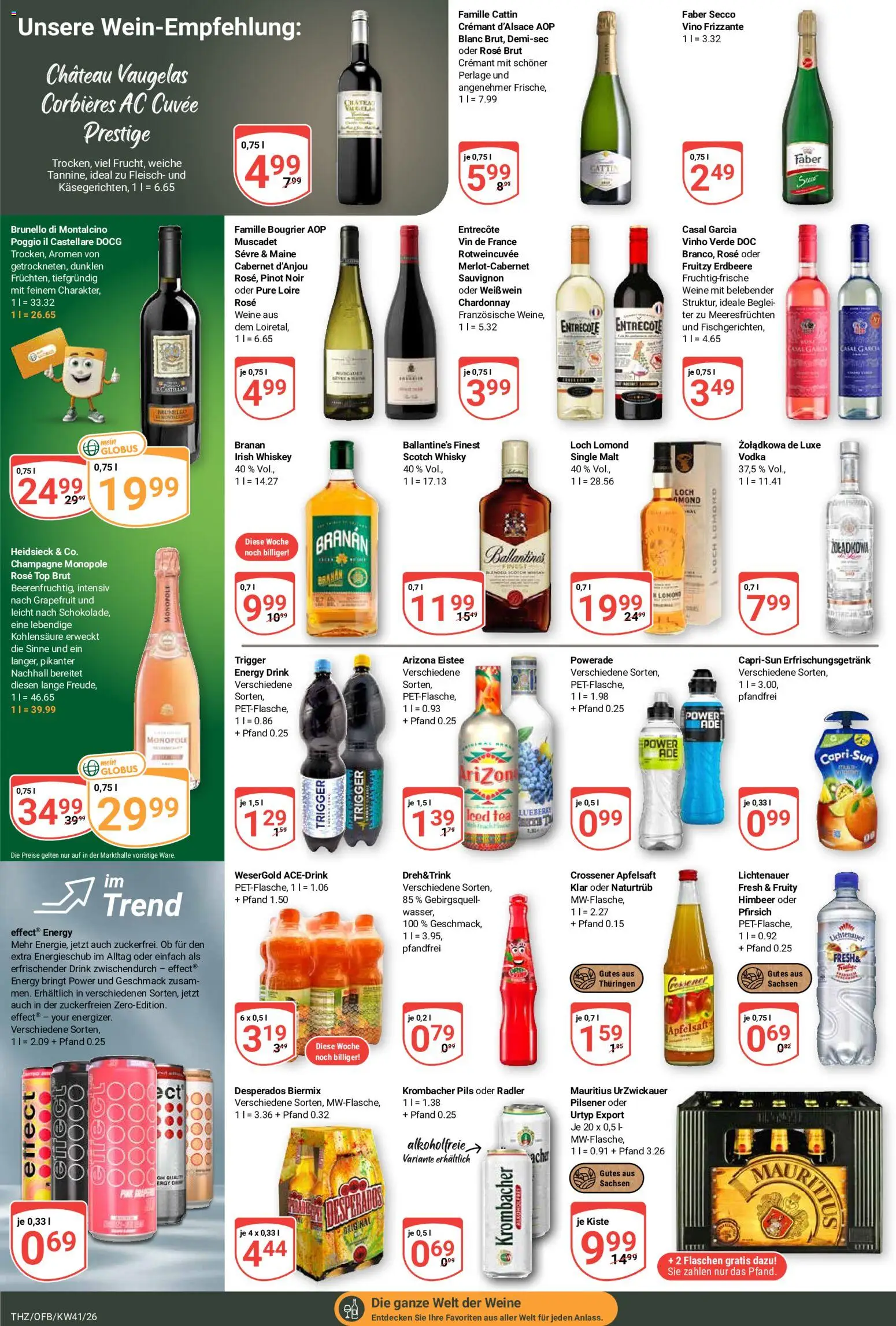 Globus Prospekt Theißen – gültig ab 05.10.2026 | Seite: 19 | Produkte: Apfelsaft, Powerade, Fleisch, Whiskey