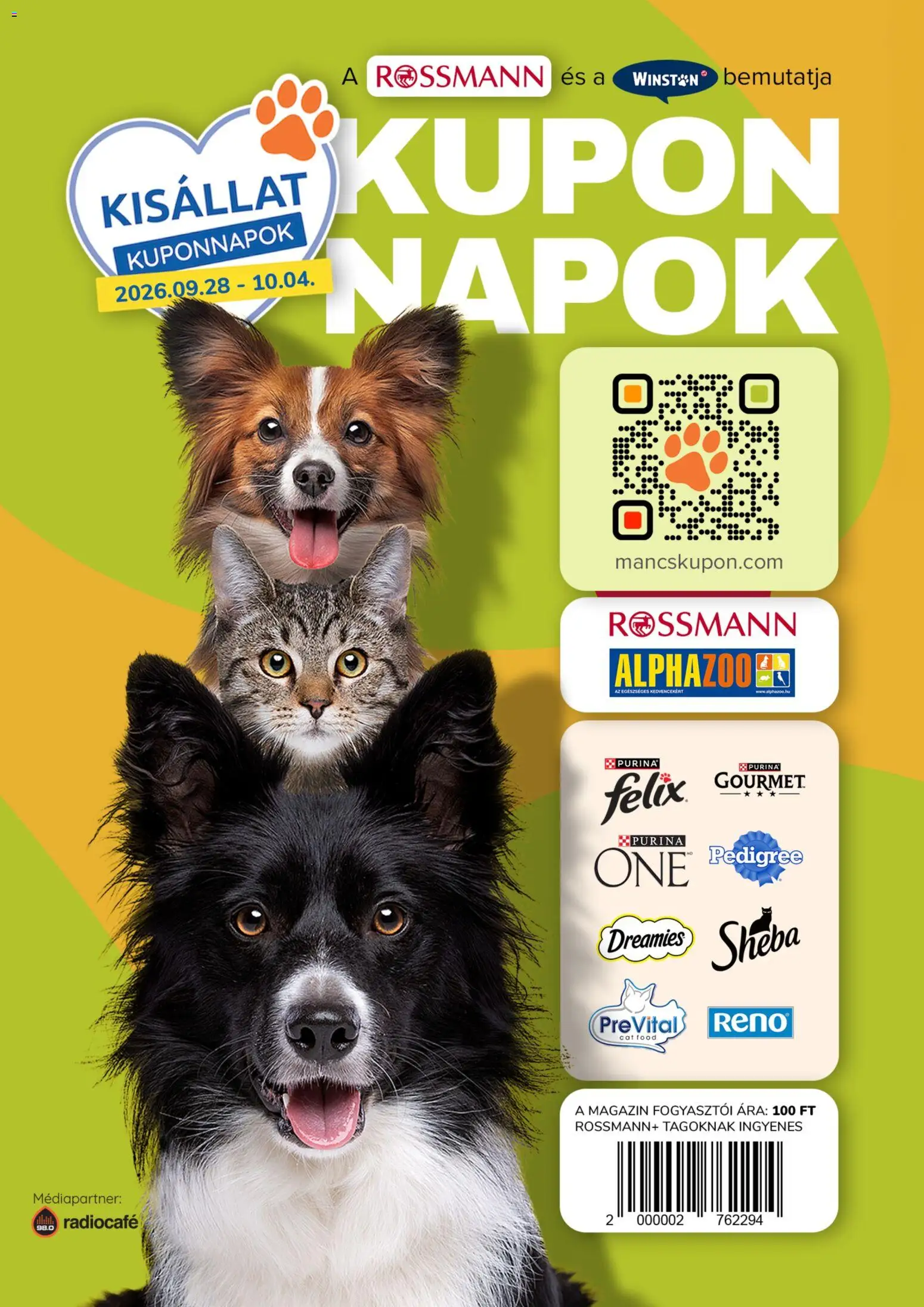 Rossmann akciós ujság - amely érvényes a következő dátumtól: 2026.09.28. | Oldal: 1 | Termékek: Pedigree, Prevital, Magazin, Purina
