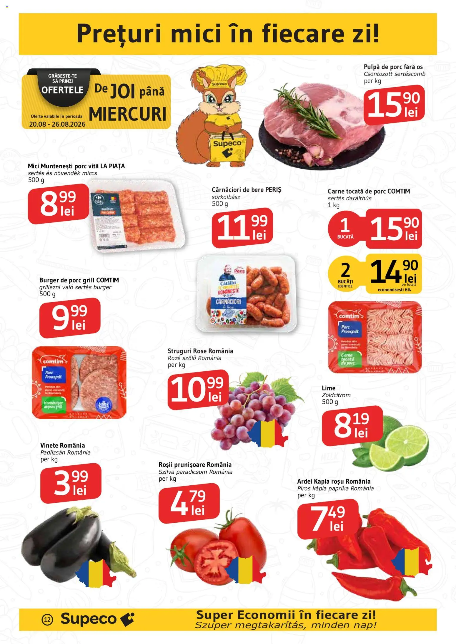 Noul catalog Supeco – valabil de la 20.08.2026 | Pagină: 12 | Produse: Vită, Mici, Hamburger, Carne tocată