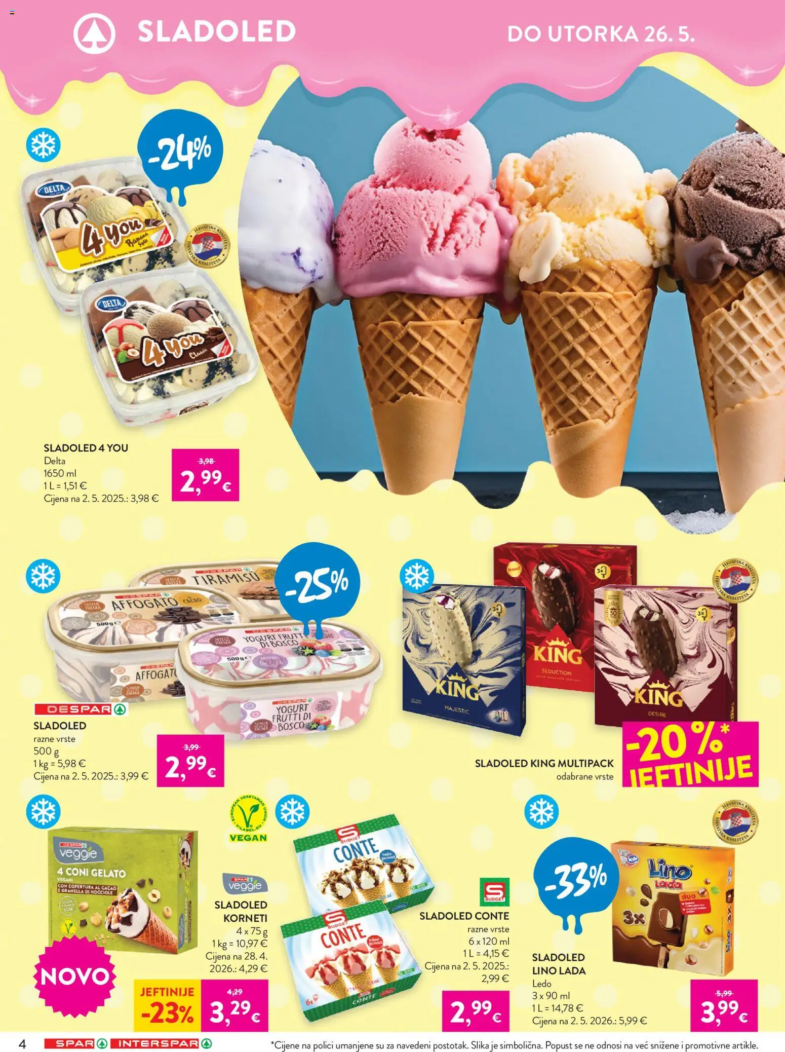 Spar katalog | vrijedi od 20.05.2026 | Stranica: 4 | Proizvodi: Lino Lada, Ledo, Sladoled