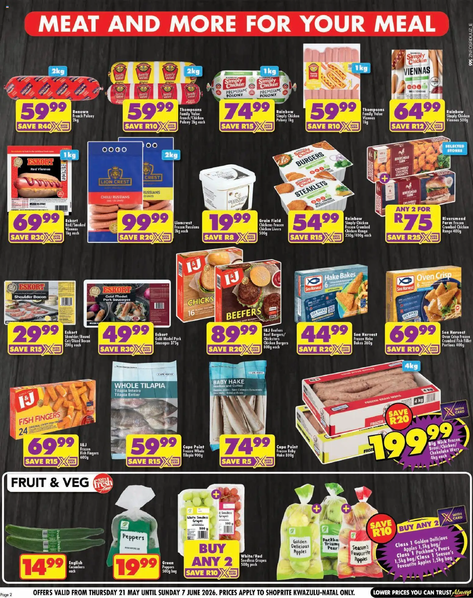 New Shoprite catalogue – valid from 21.05.2026 | Page: 2 | Products: Pears, Oven, Fish, Cucumbers