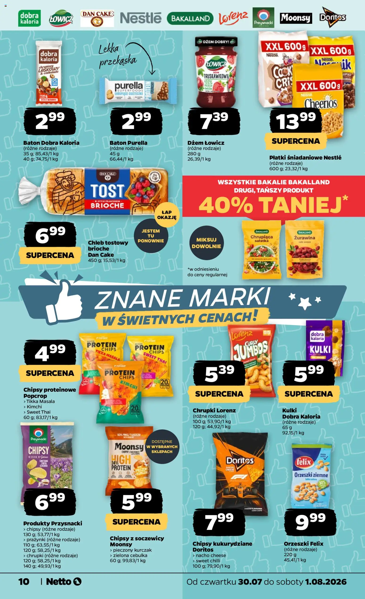 Netto gazetka od czwartku od 30.07.2026 | Strona: 10 | Produkty: Chipsy, Chleb tostowy, Dżem, Czekolada