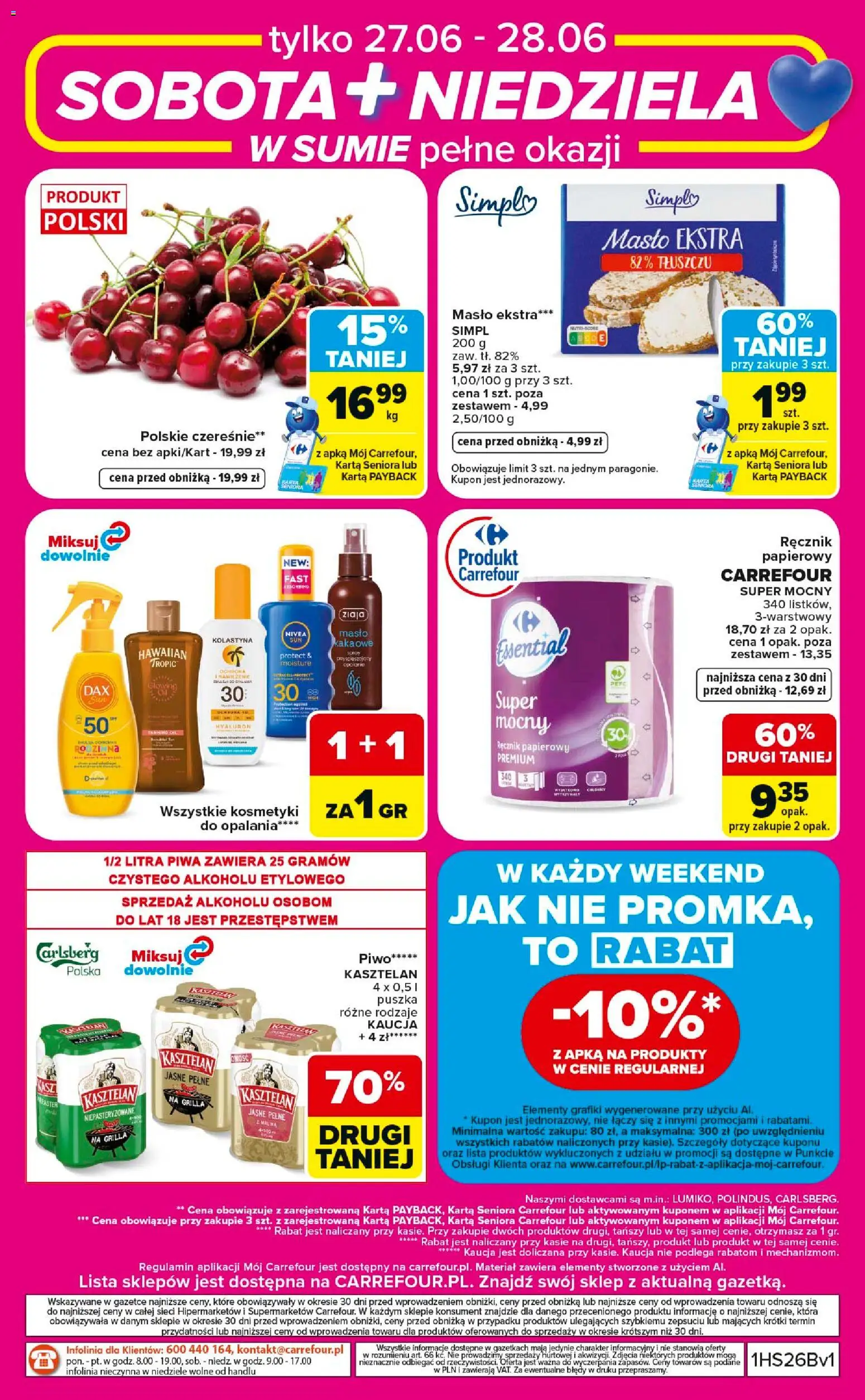 Carrefour gazetka - Weekend okazji od 25.06.2026 | Strona: 8 | Produkty: Kosmetyki, Masło, Piwo, Ręcznik papierowy