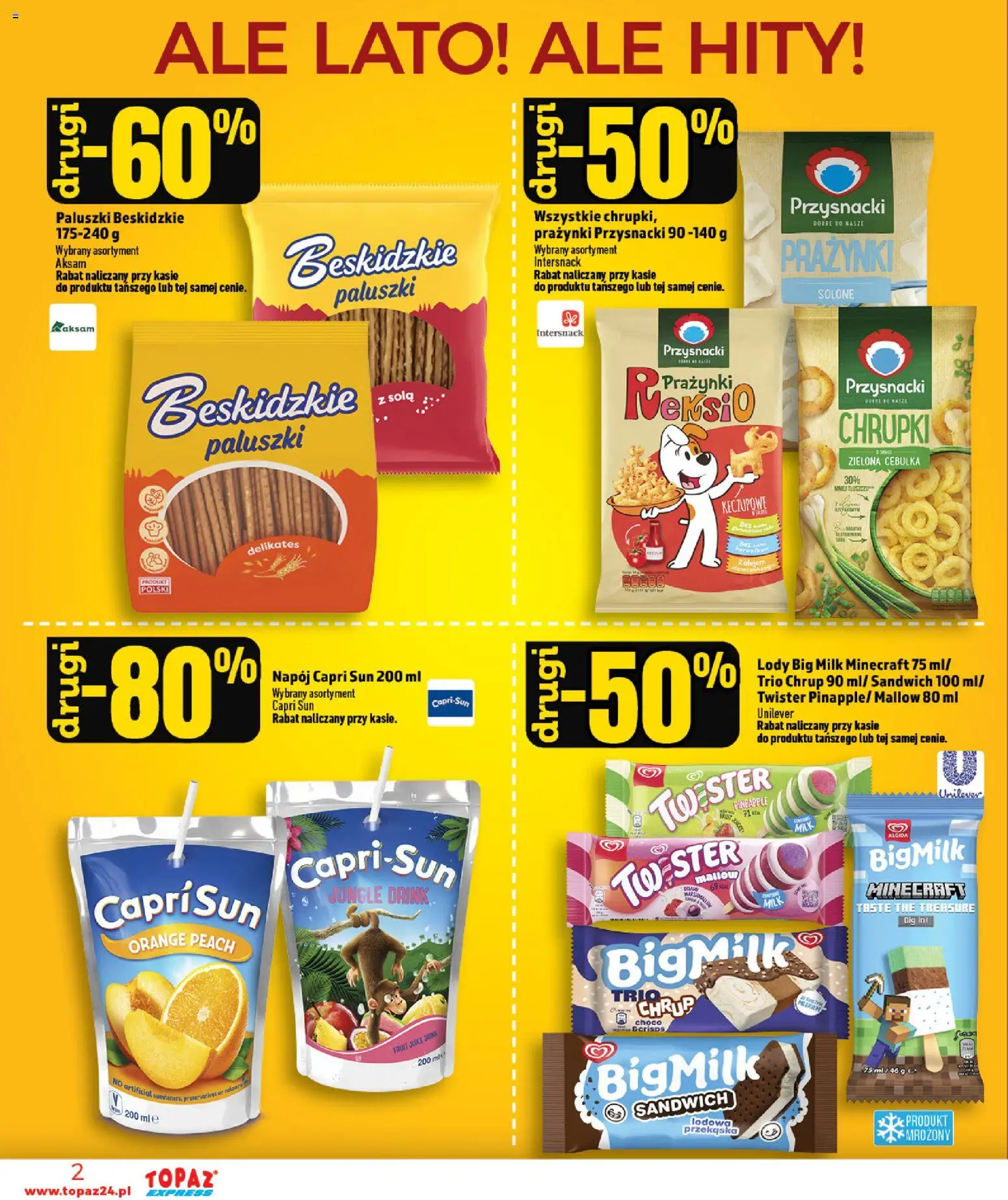 Topaz gazetka - Express od 06.08.2026 | Strona: 2 | Produkty: Chrupki, Sandwich, Big Milk, Lody