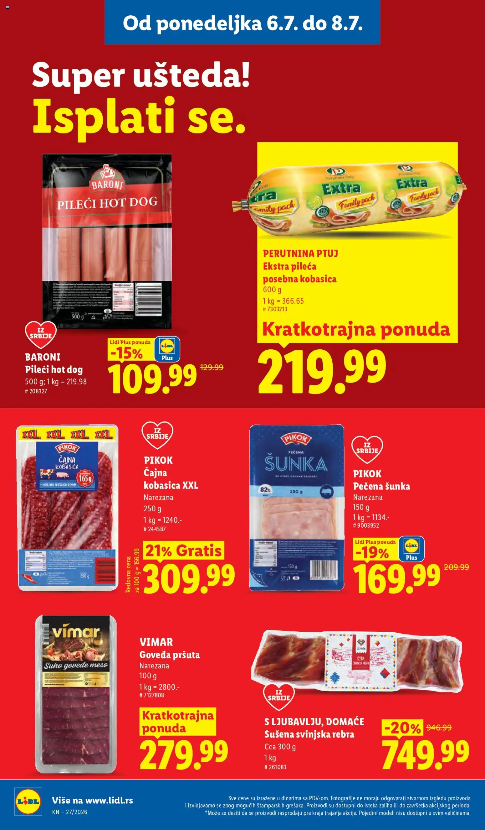 Lidl katalog - važi od 02.07.2026 | Strana: 94 | Proizvode: Svinjska rebra, Hot dog, Perutnina Ptuj, Šunka