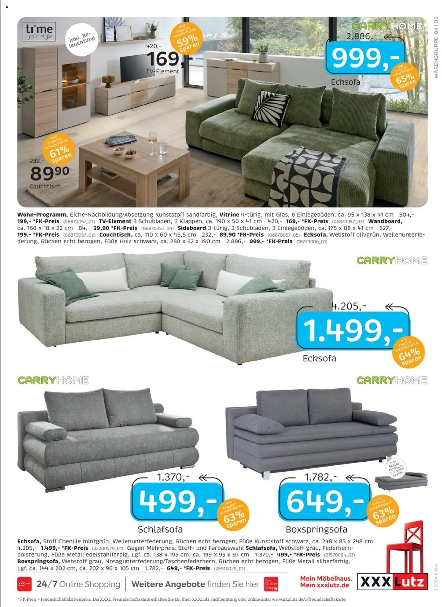 XXXLutz Restaurantgutscheine – gültig ab 09.04.2026 | Seite: 9 | Produkte: Ecksofa, Bett, Vitrine, Couchtisch