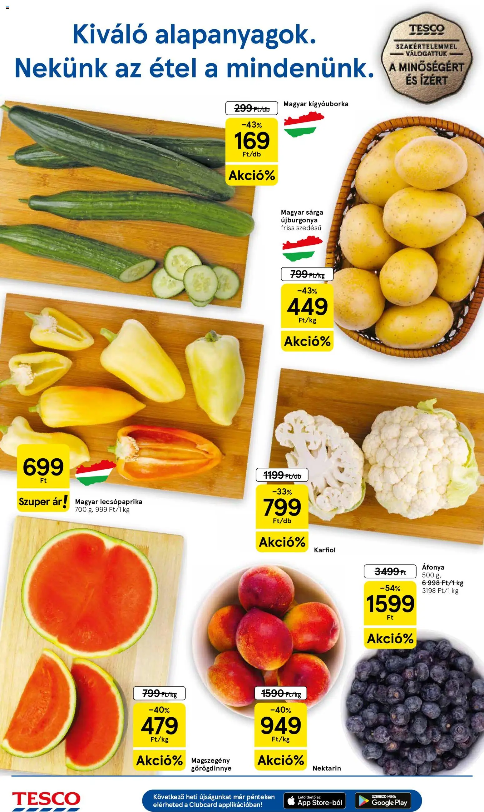 Tesco akciós ujság - amely érvényes a következő dátumtól: 11.06.2026 | Oldal: 2 | Termékek: Áfonya, Karfiol, Lecsópaprika, Kígyóuborka