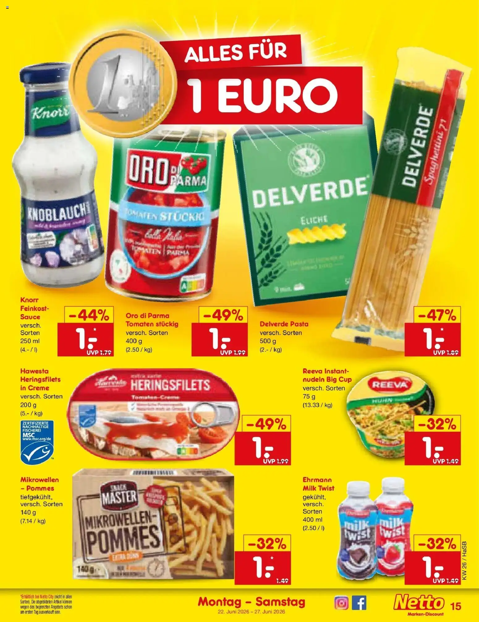 Netto Marken-Discount Prospekt Wuppertal – gültig ab 21.06.2026 | Seite: 19 | Produkte: Pommes, Knorr, Oro di parma, Knoblauch