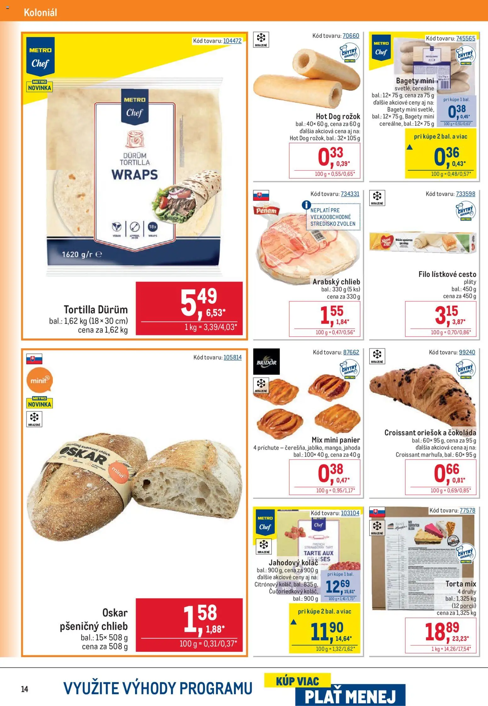 Nové Metro akcie – leták je platný od 22.04.2026 | Strana: 14 | Produkty: Chlieb, Tortilla, Čokoláda, Lístkové cesto