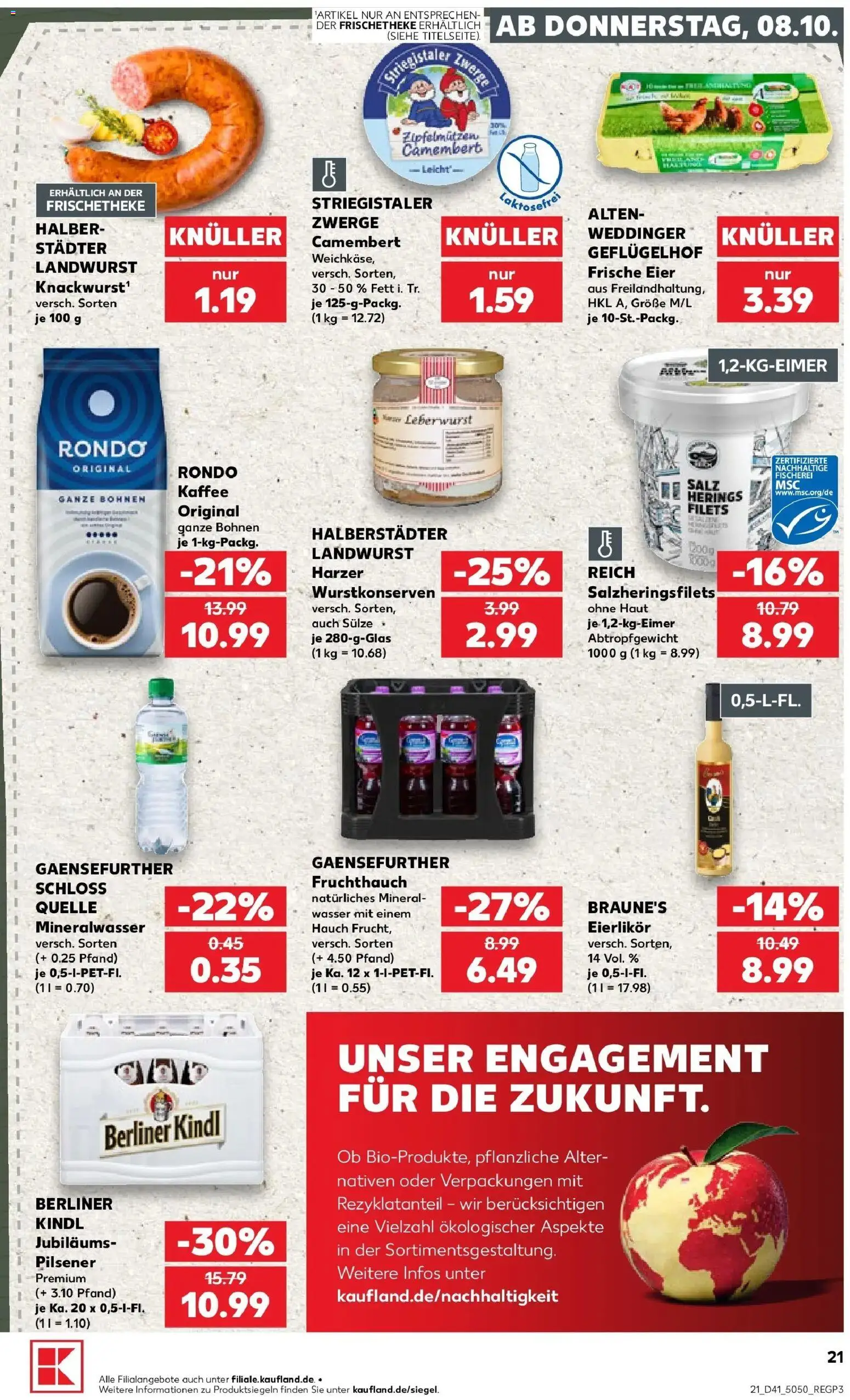 Prospekt Kaufland ab 08.10.2026 » Angebote Online zum Blättern | Seite: 21 | Produkte: Berliner, Eier, Kaffee, Salz