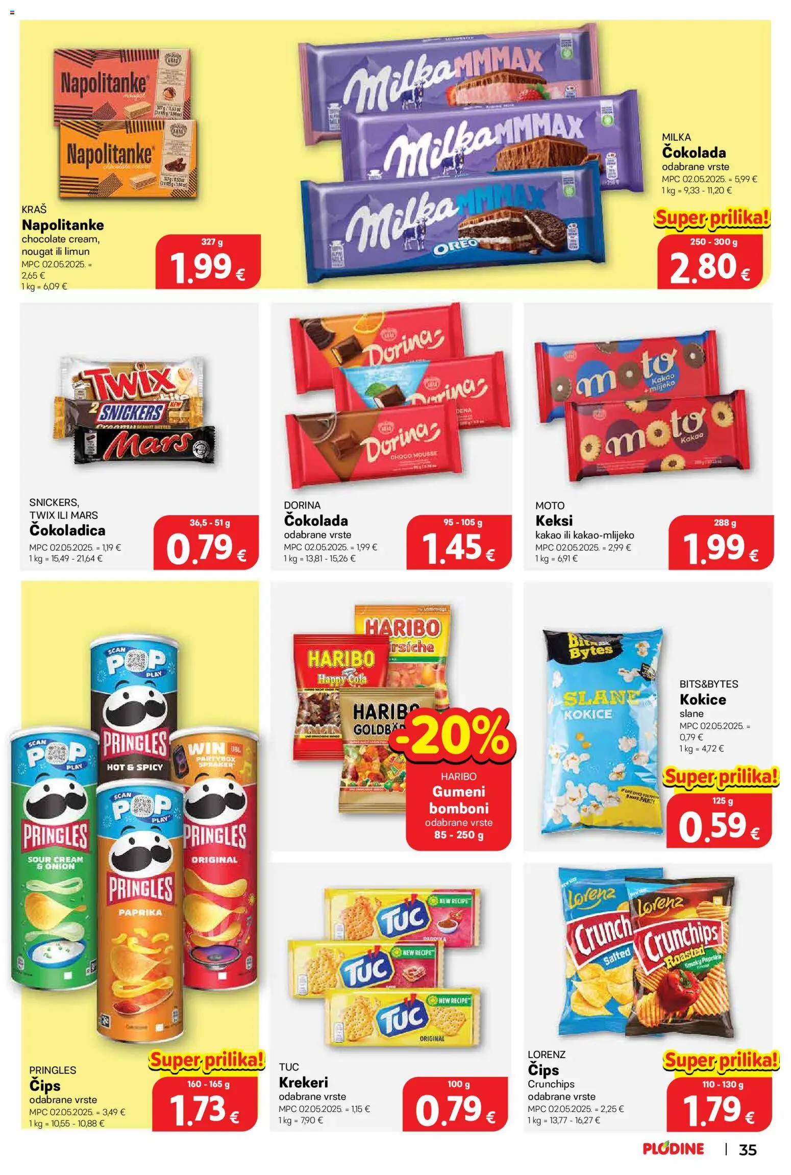 Plodine katalog | vrijedi od 10.09.2026 | Stranica: 35 | Proizvodi: Chips, Snickers, Milka, Krekeri