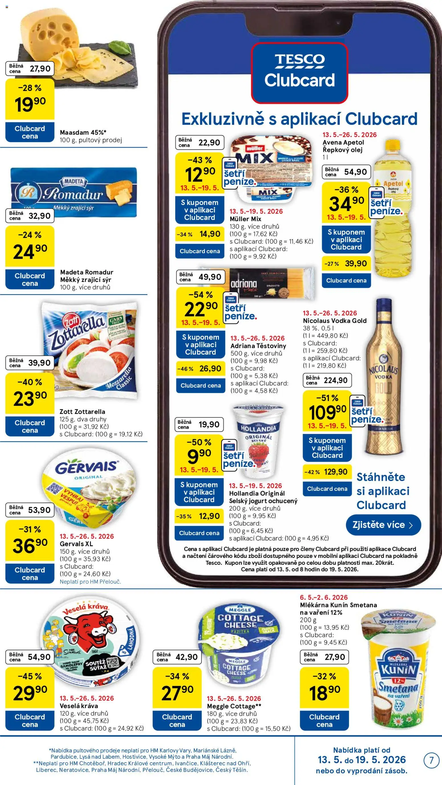 Tesco leták - Hypermarket od 13.05.2026 | Strana: 7 | Produkty: Jogurt, Zrající sýr, Vodka, Cottage cheese