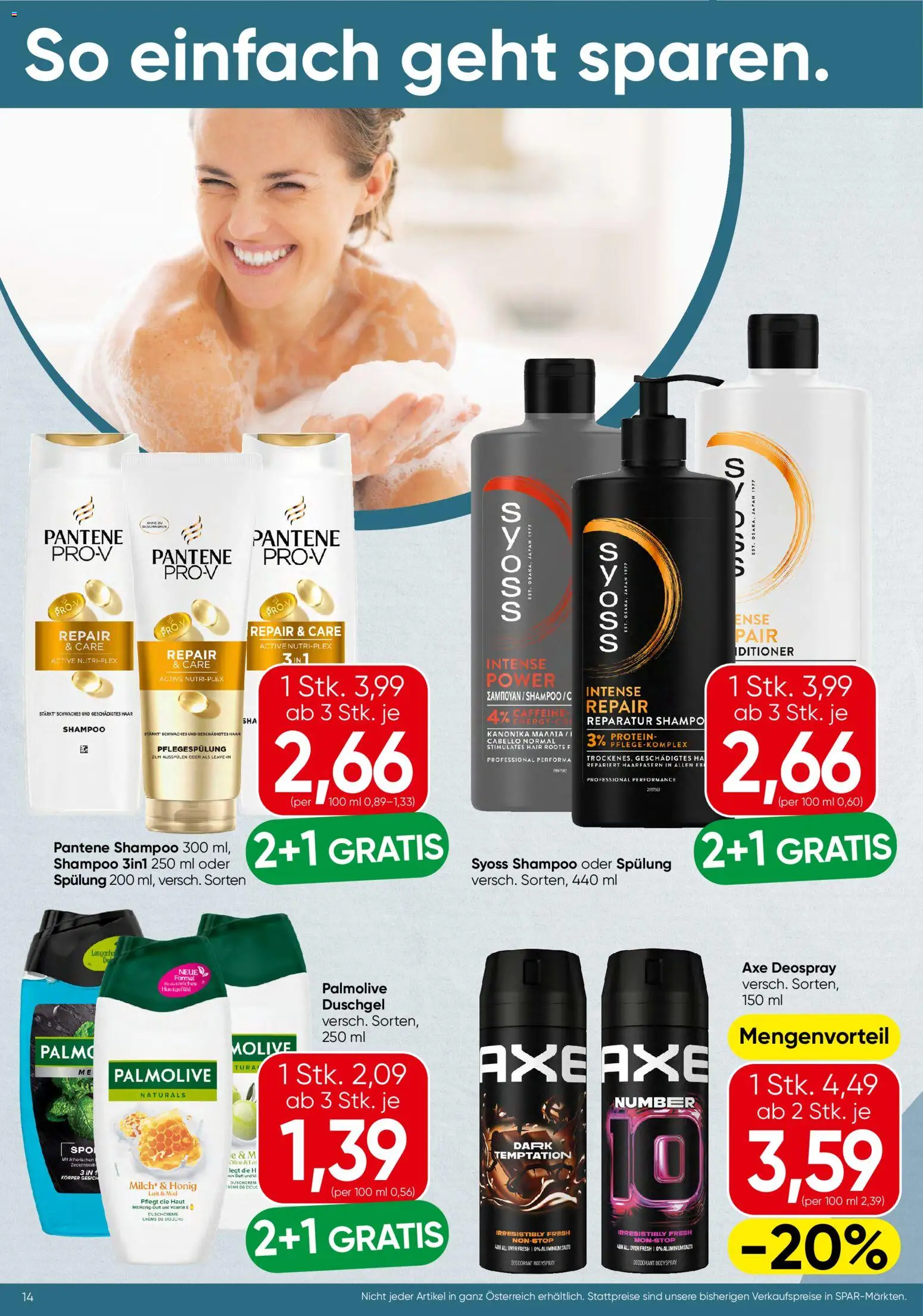 Spar Flugblatt gültig ab 17.09.2026 | Seite: 14 | Produkte: Duft, Shampoo, Spülung, Duschgel