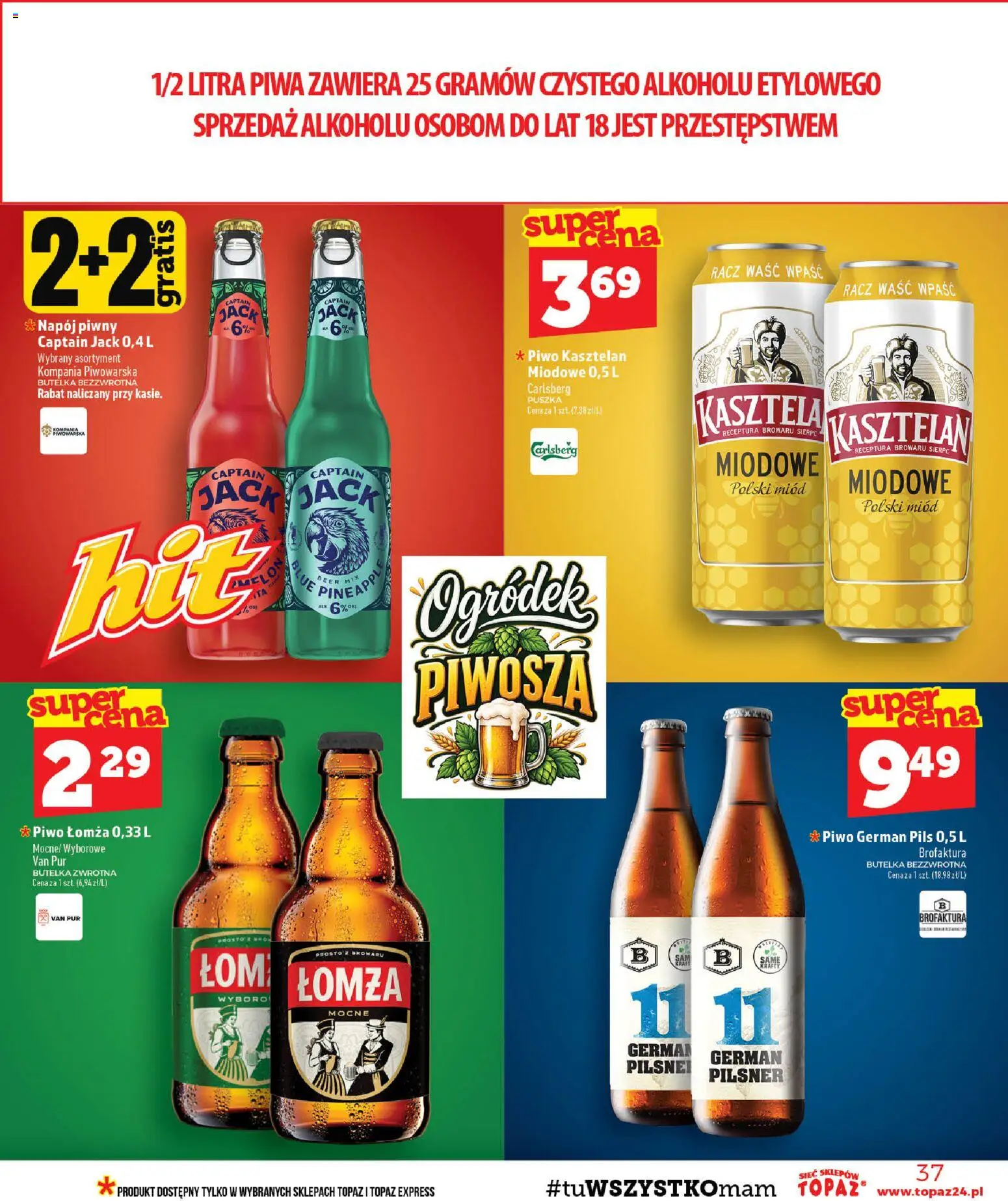Topaz gazetka - MAZ od 01.10.2026 | Strona: 37 | Produkty: Miód, Carlsberg, Piwo kasztelan, Piwo