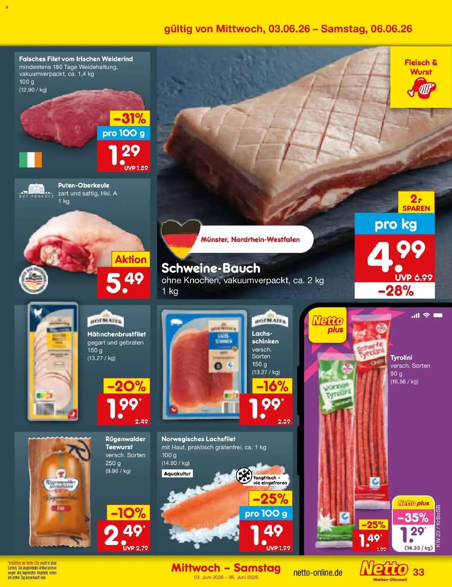 Netto Marken-Discount Prospekt Stadtlohn – gültig ab 01.06.2026 | Seite: 47 | Produkte: Schweinebauch, Wurst, Schinken, Fleisch