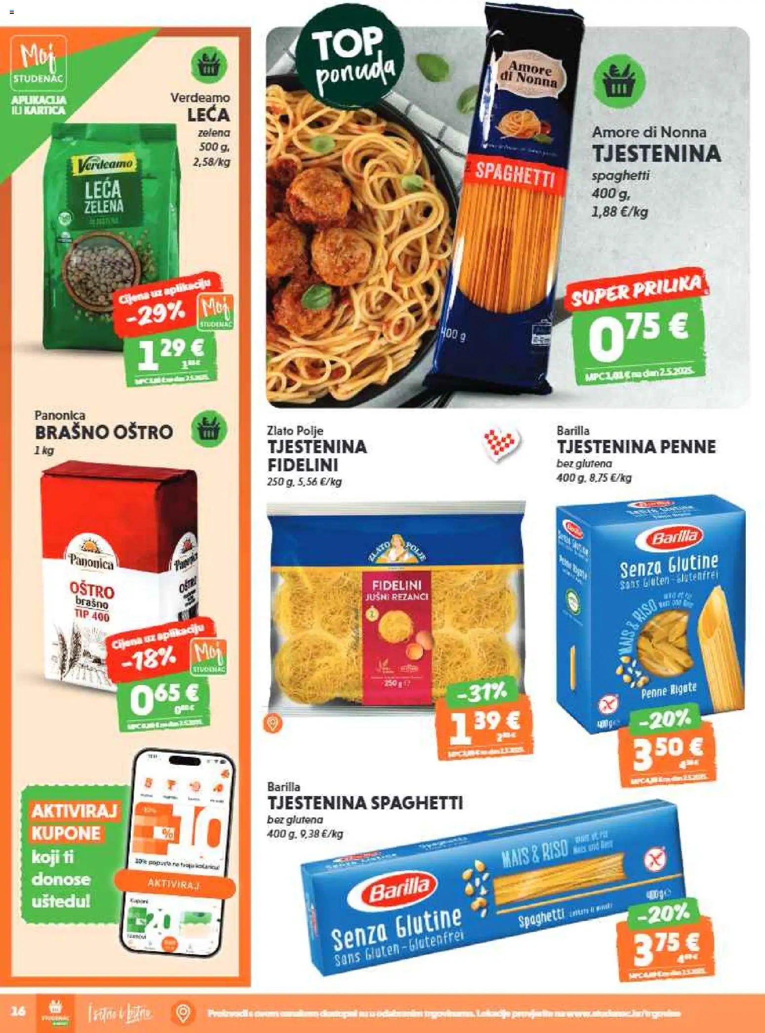 Studenac katalog | vrijedi od 13.05.2026 | Stranica: 16 | Proizvodi: Tjestenina, Leća, Brašno, Barilla