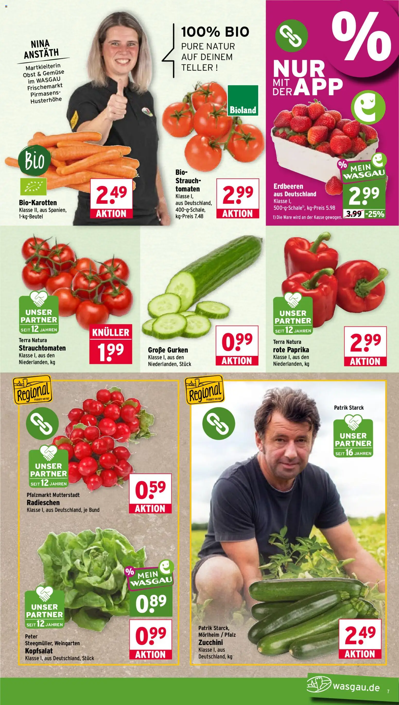 Wasgau Prospekt – gültig ab 08.06.2026 | Seite: 7 | Produkte: Tomaten, Gemüse, Erdbeeren, Gurken