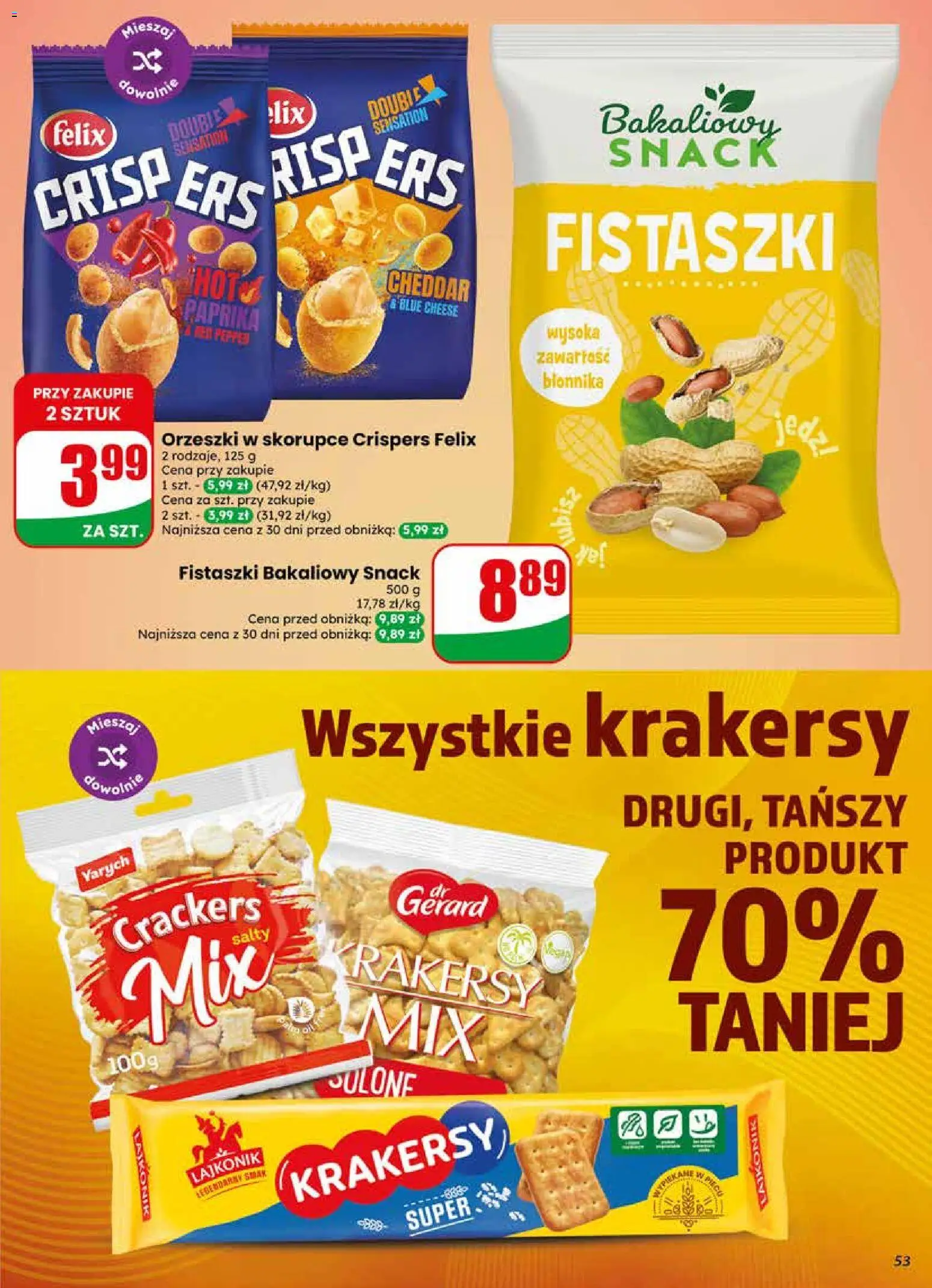 Dino gazetka od 13.05.2026 | Strona: 53 | Produkty: Orzeszki w skorupce, Krakersy, Cheddar