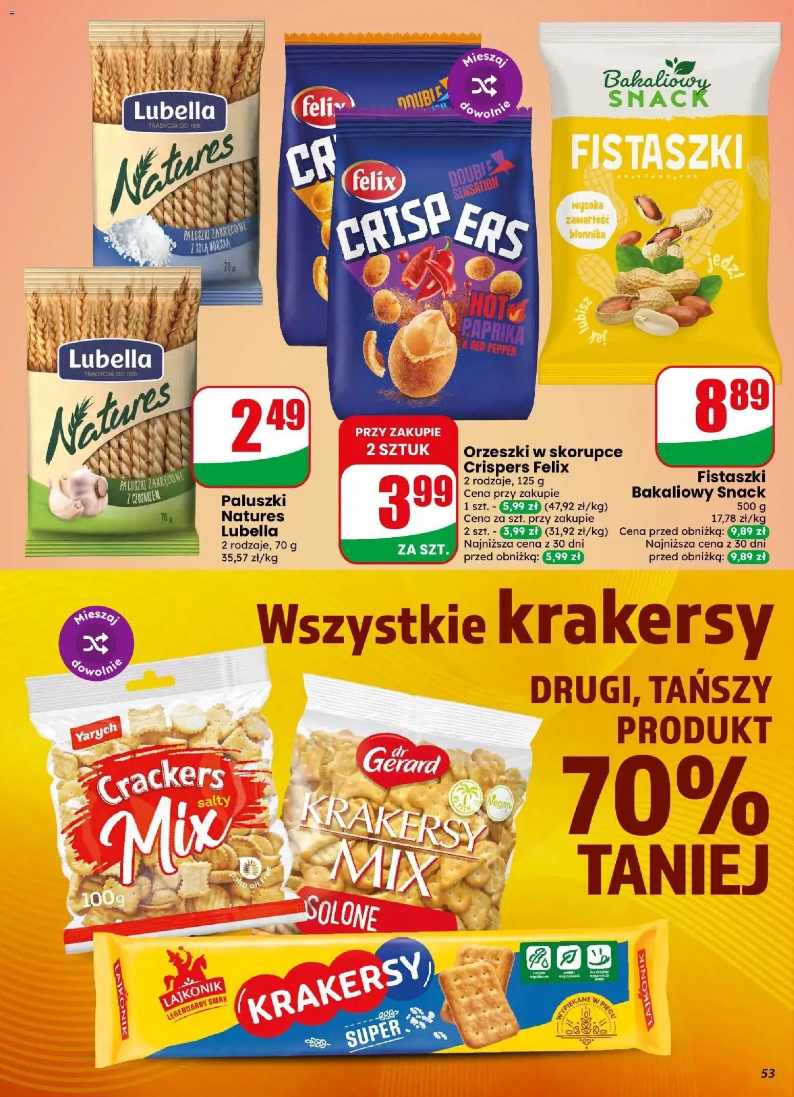 Dino gazetka od 13.05.2026 | Strona: 53 | Produkty: Orzeszki w skorupce, Krakersy, Cheddar
