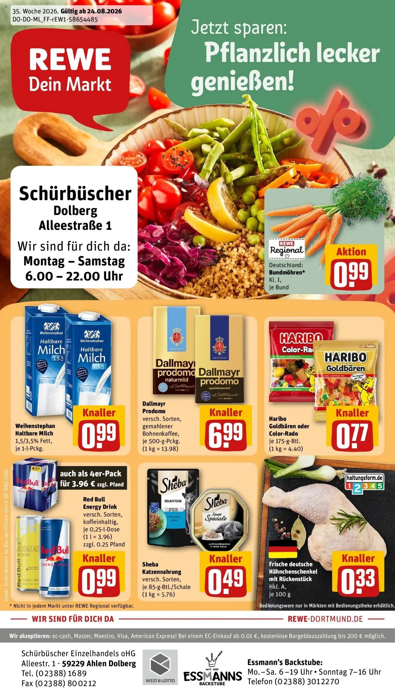 REWE Prospekt ab 24.08.2026 zum Blättern » Angebote | Seite: 1 | Produkte: Milch, Energy, Dallmayr, Telefon