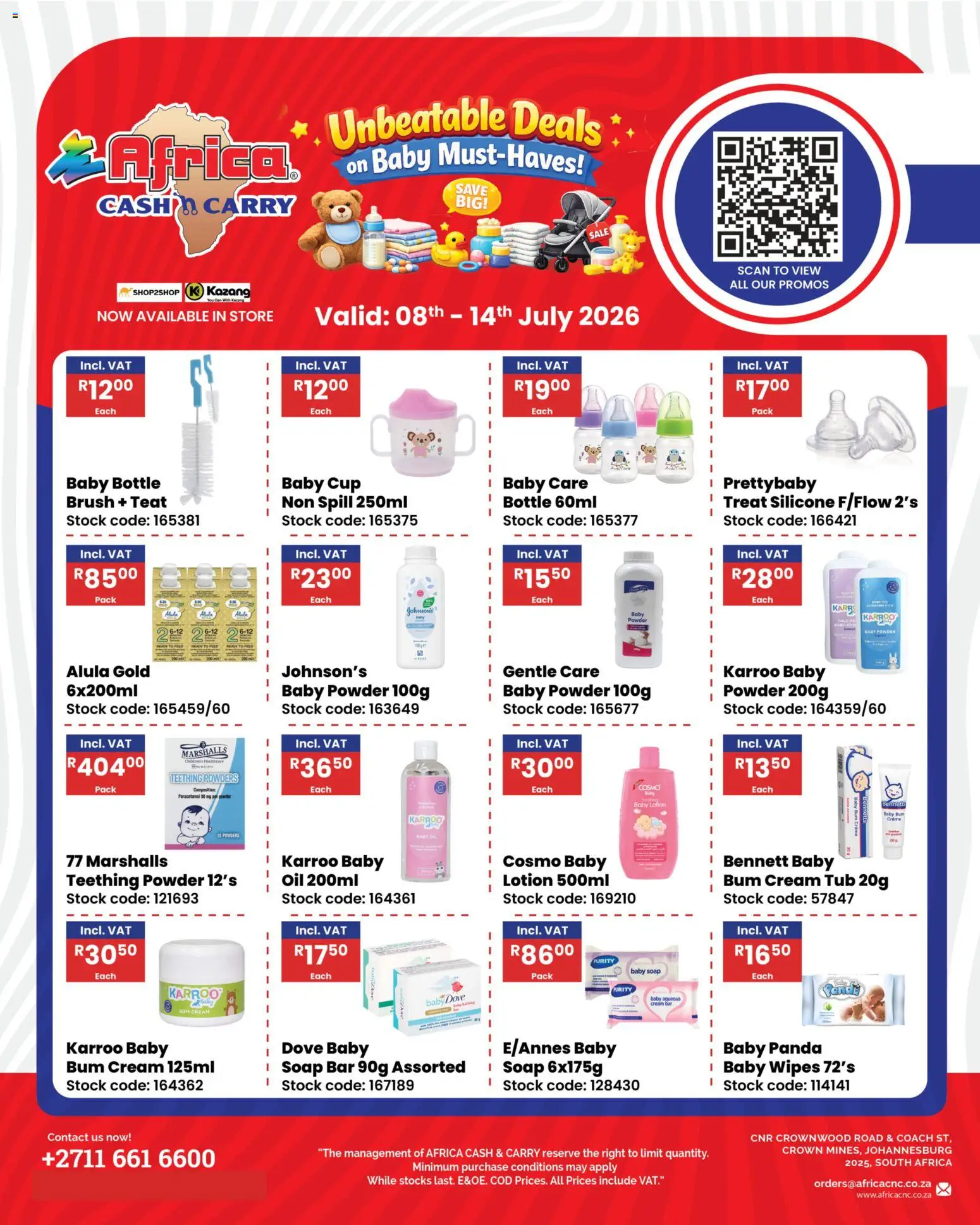 New Africa Cash & Carry catalogue – valid from 08/07/2026 | Page: 1 | Products: Oil, Brush, Stock, Soap