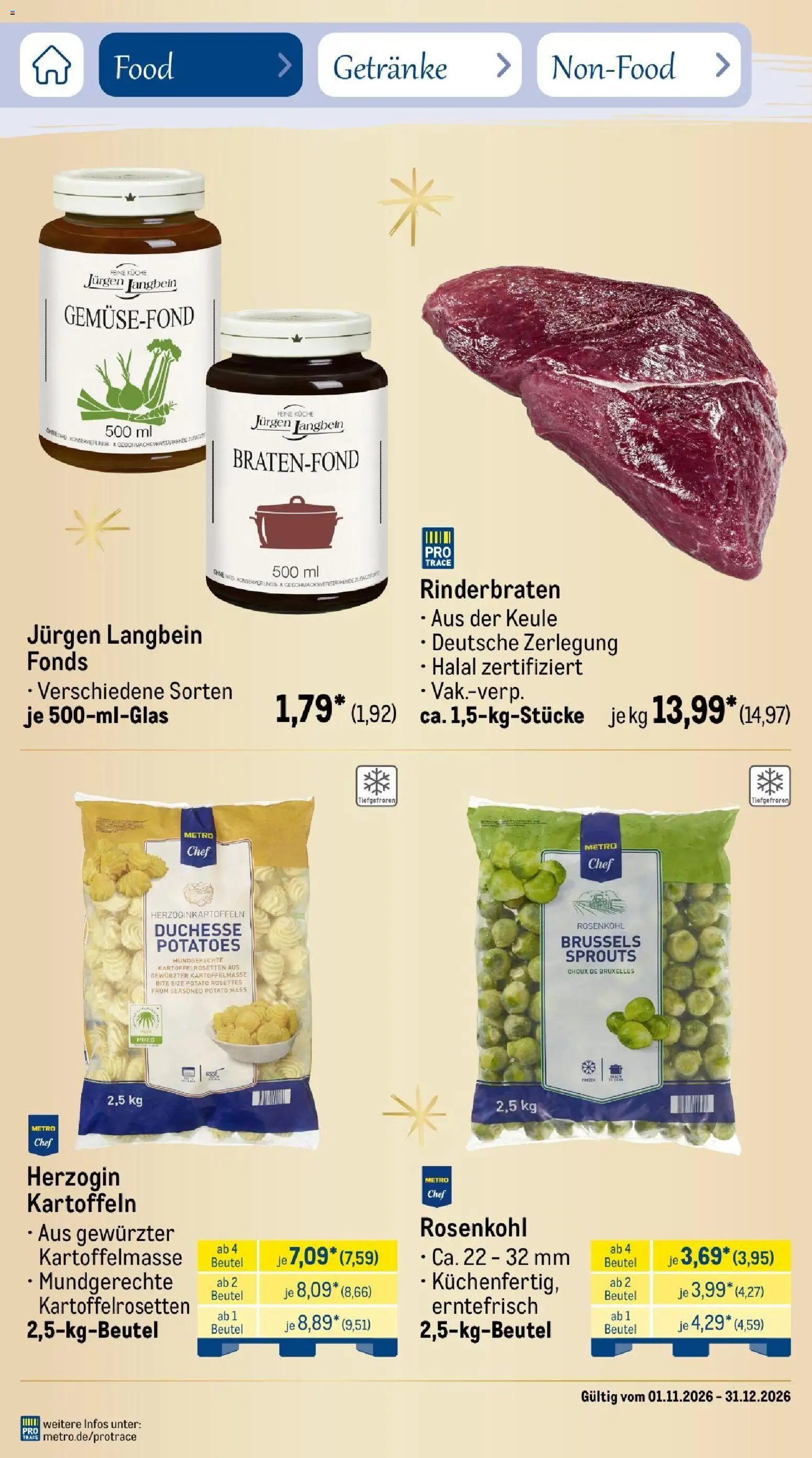 Metro Saisonkatalog Festtage voller Genuss – gültig ab 01.11.2026 | Seite: 15 | Produkte: Rinderbraten, Küche, Kartoffeln