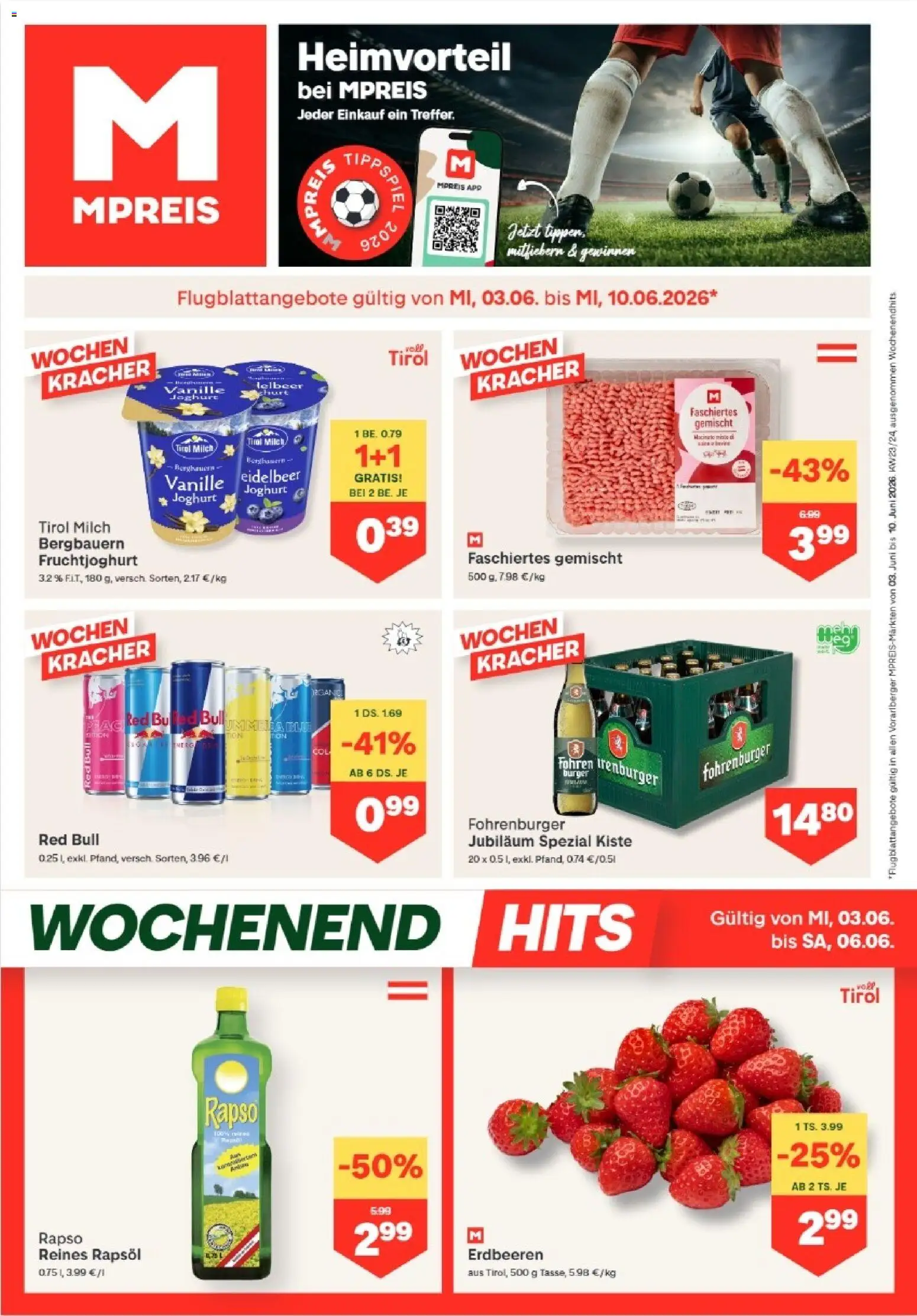 MPREIS Hohenems gültig ab 03.06.2026 | Seite: 1 | Produkte: Erdbeeren, Milch, Joghurt