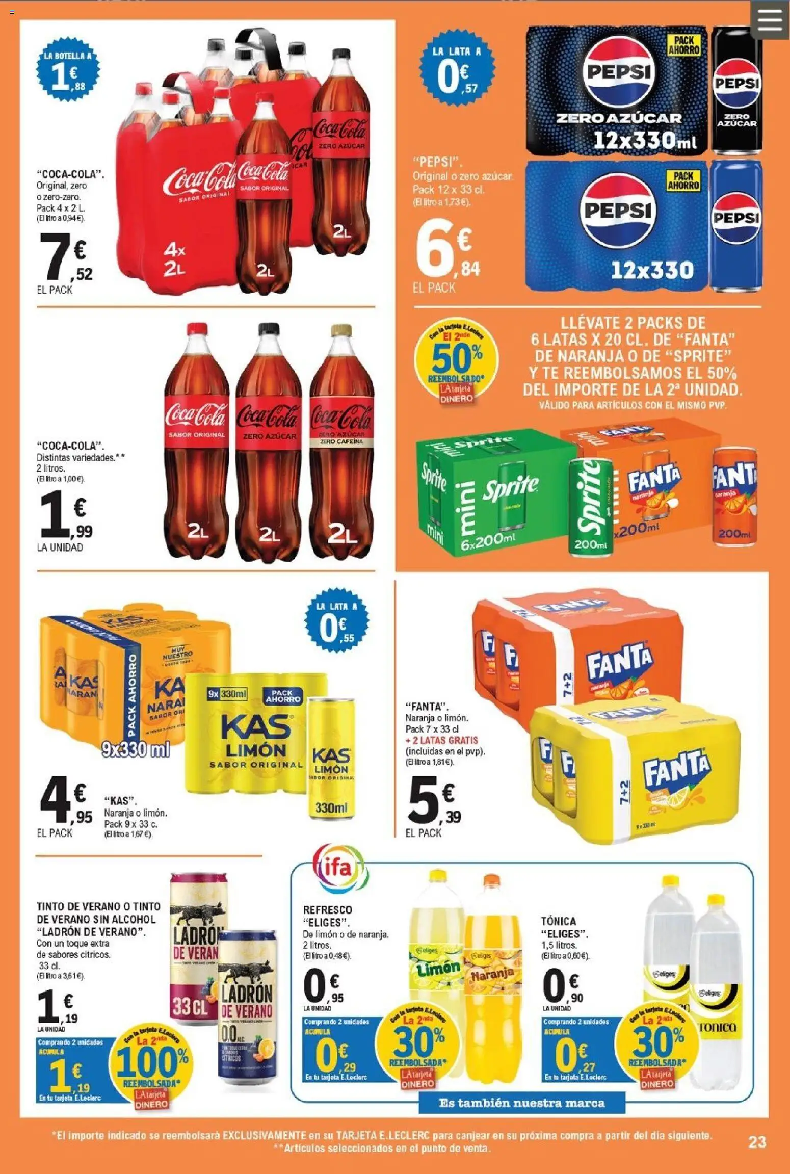 E.Leclerc Pamplona │ válido desde el 12/08/2026 | Página: 23 | Productos: Sprite, Pepsi, Cítricos, Azúcar