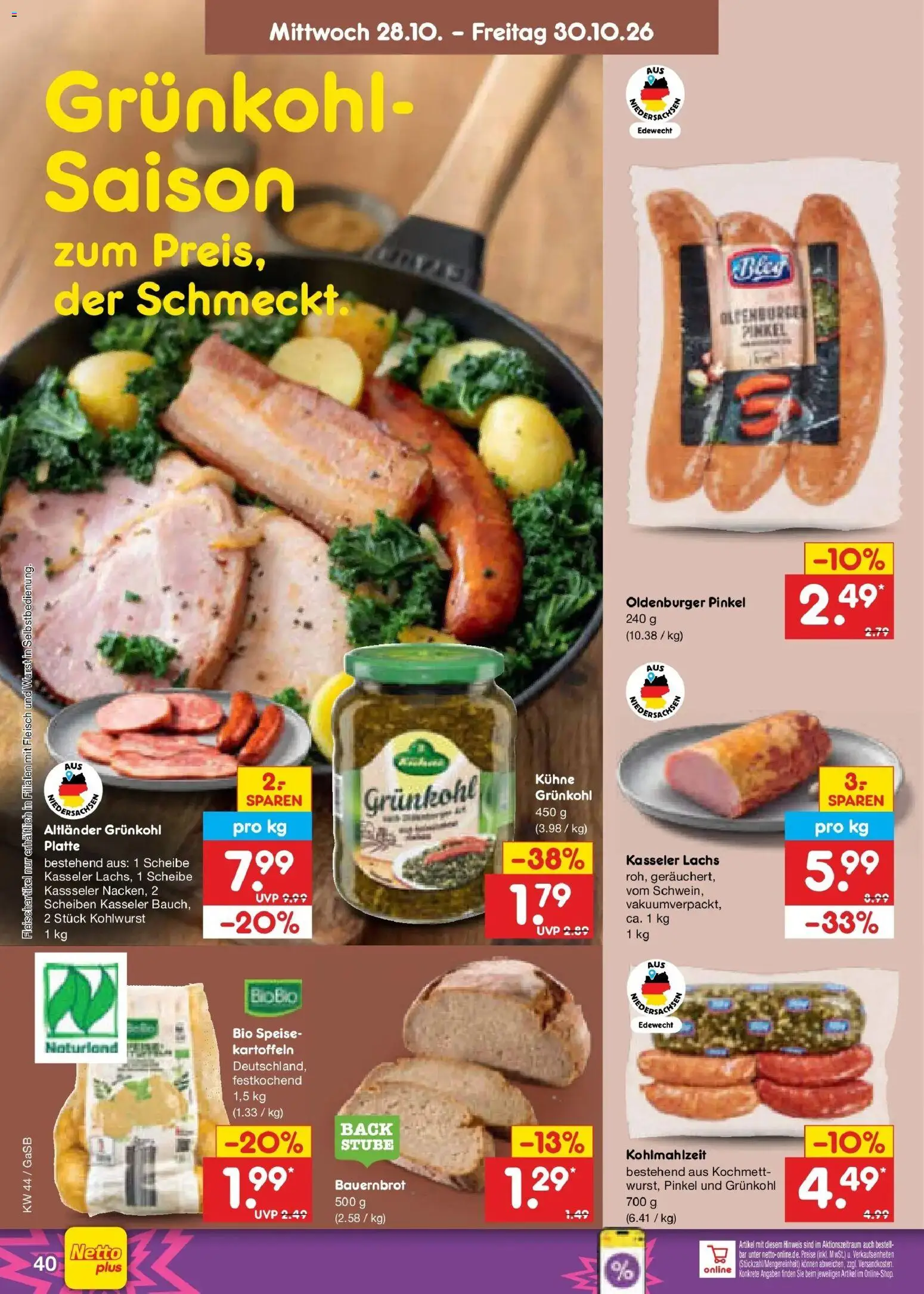 Netto Marken-Discount Prospekt Oldenburg – gültig ab 26.10.2026 | Seite: 54 | Produkte: Lachs, Kartoffeln, Wurst, Fleisch