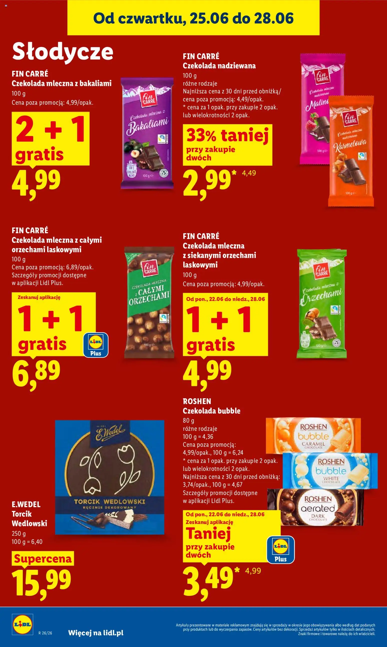 Lidl gazetka od 25.06.2026 | Strona: 80 | Produkty: Słodycze, Czekolada mleczna, Czekolada, Torcik wedlowski