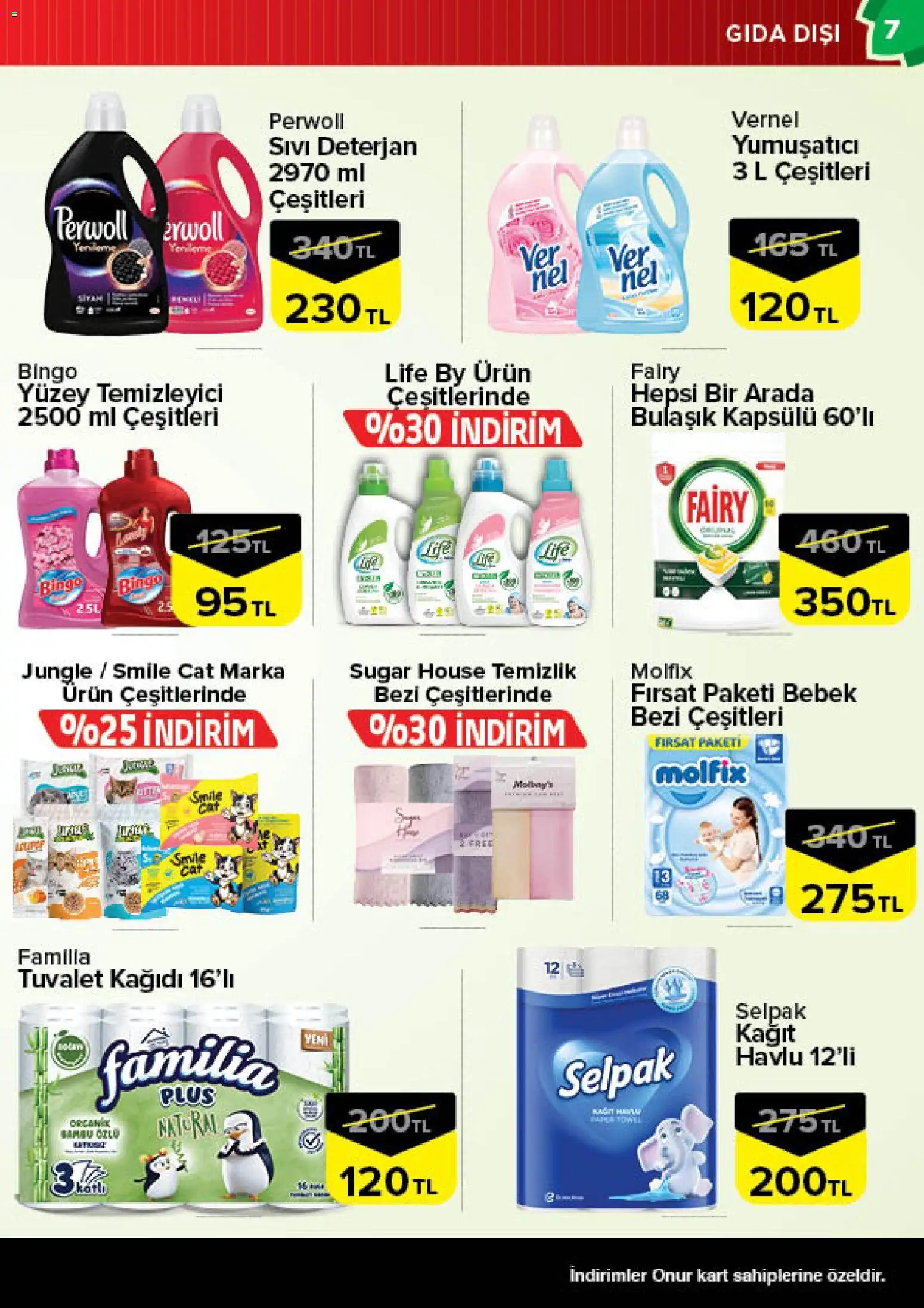 Onur Market Katalog - 28.04.2026 tarihinden itibaren geçerlidir | Sayfa: 7 | Ürünler: Tuvalet, Deterjan, Yüzey temizleyici, Tuvalet kağıdı