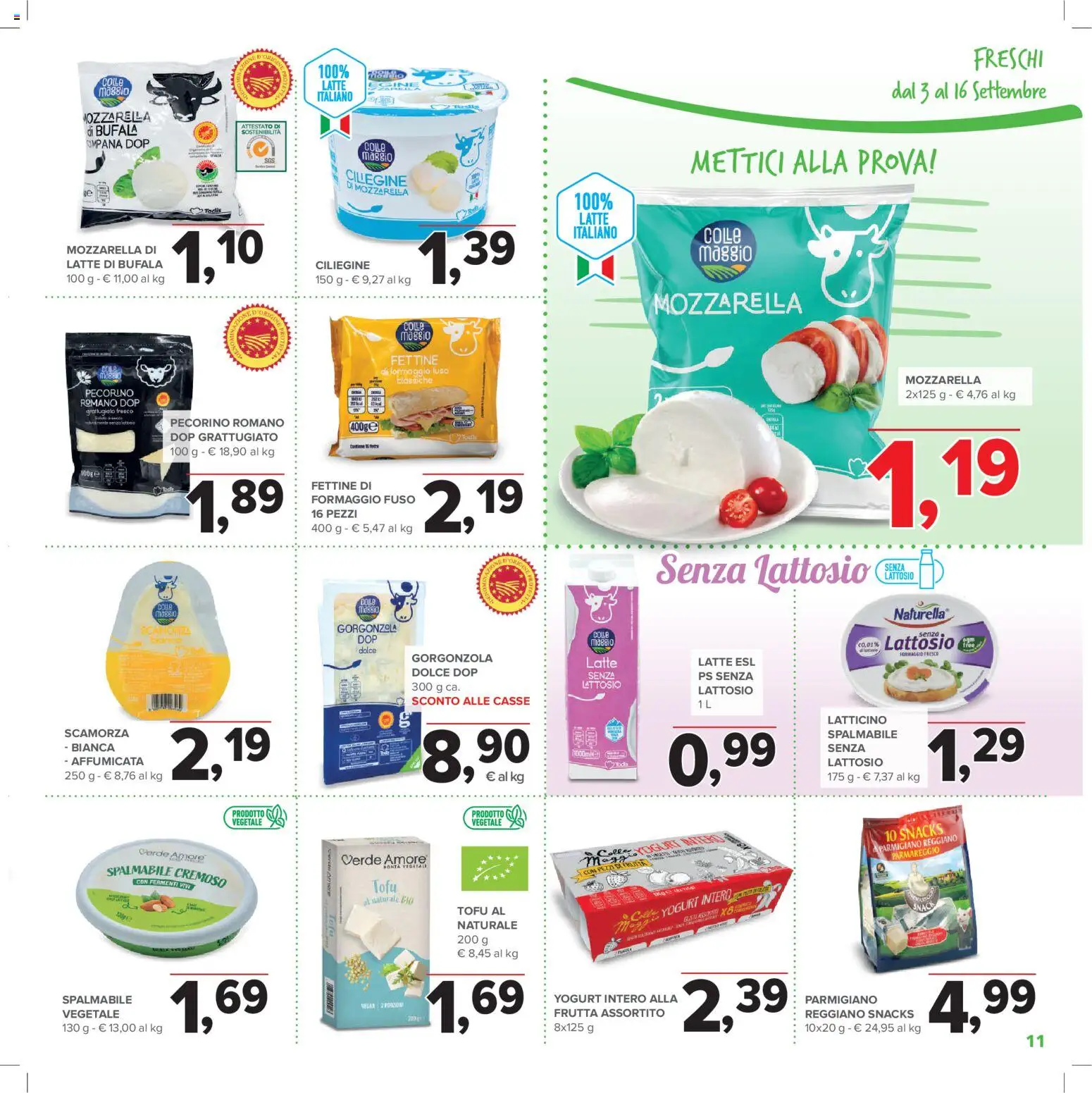 Volantino Todis del 03/09/2026 | Pagina: 11 | Prodotti: Tofu, Parmigiano, Pecorino, Senza lattosio