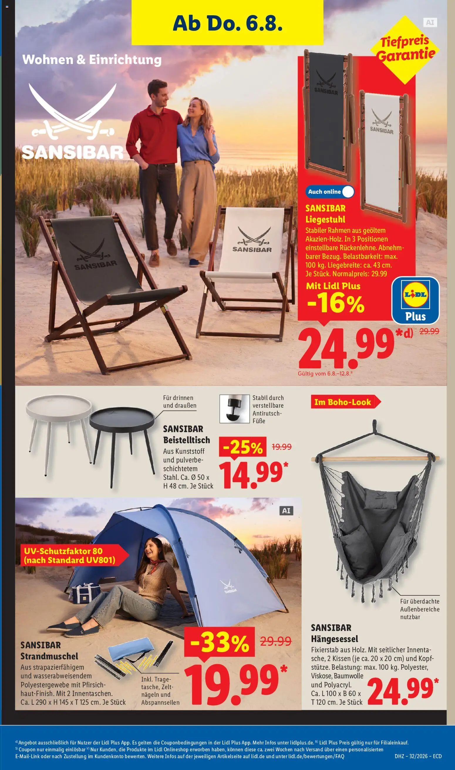 Lidl Angebot der Woche – gültig ab 03.08.2026 | Seite: 23 | Produkte: Beistelltisch, Kissen, Liegestuhl, Pfirsich