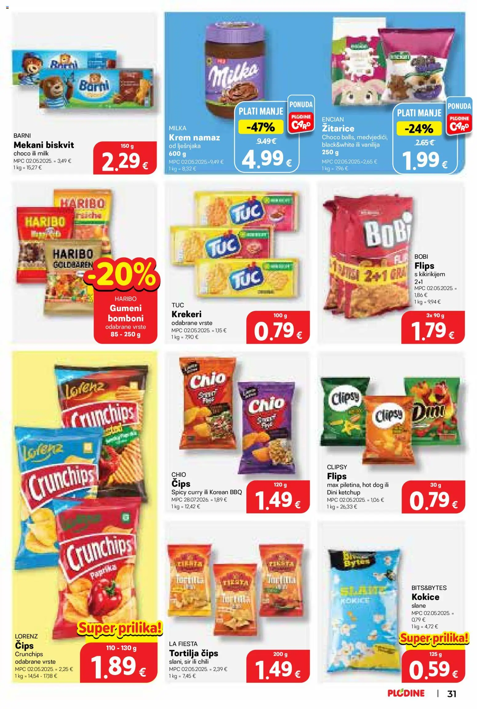 Plodine katalog | vrijedi od 09.09.2026 | Stranica: 31 | Proizvodi: Chips, Bomboni, Milka, Bobi