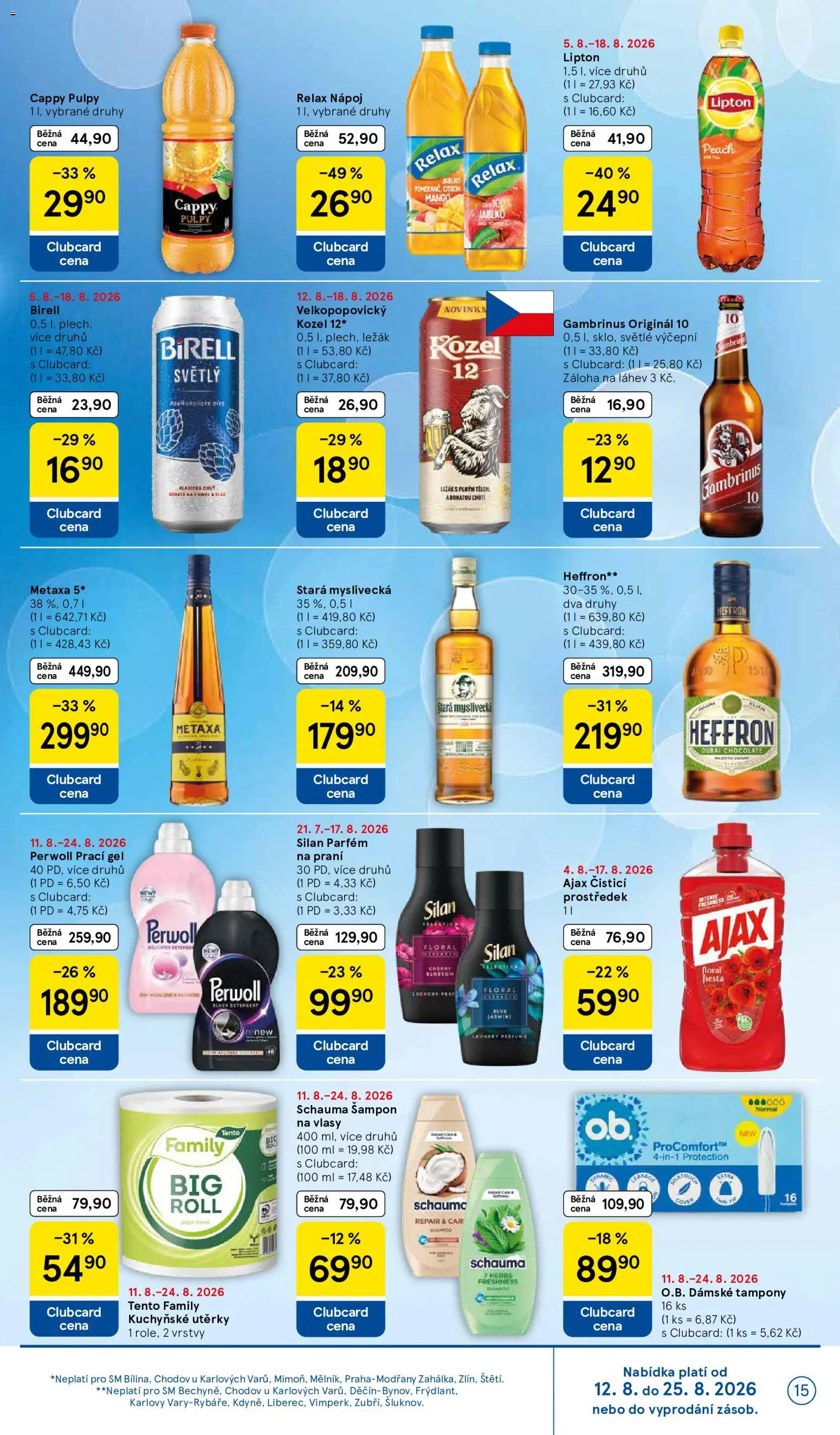 Tesco leták - Supermarket od 12.08.2026 | Strana: 15 | Produkty: Metaxa 5*, Heffron, Gambrinus, Šampon