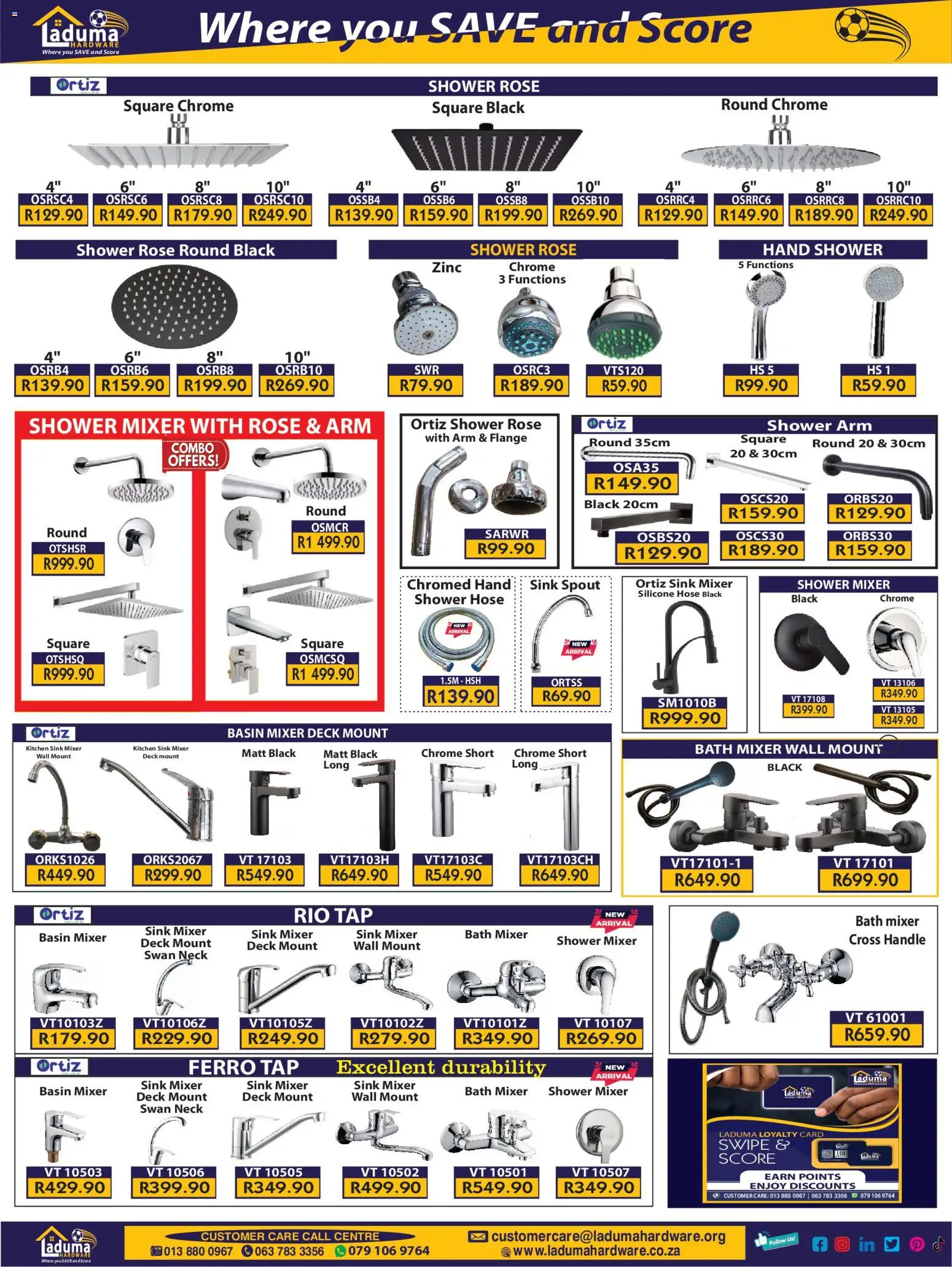 New Laduma Hardware catalogue – valid from 01.04.2026 | Page: 7 | Products: Shower, Basin, Tap, Sink