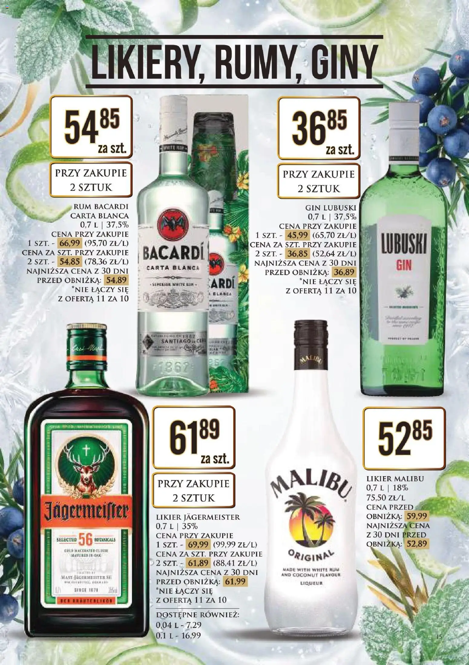 Dino gazetka alkoholowa od 29.05.2026 | Strona: 15 | Produkty: Rum Bacardi, Gin Lubuski, Jagermeister, Gin