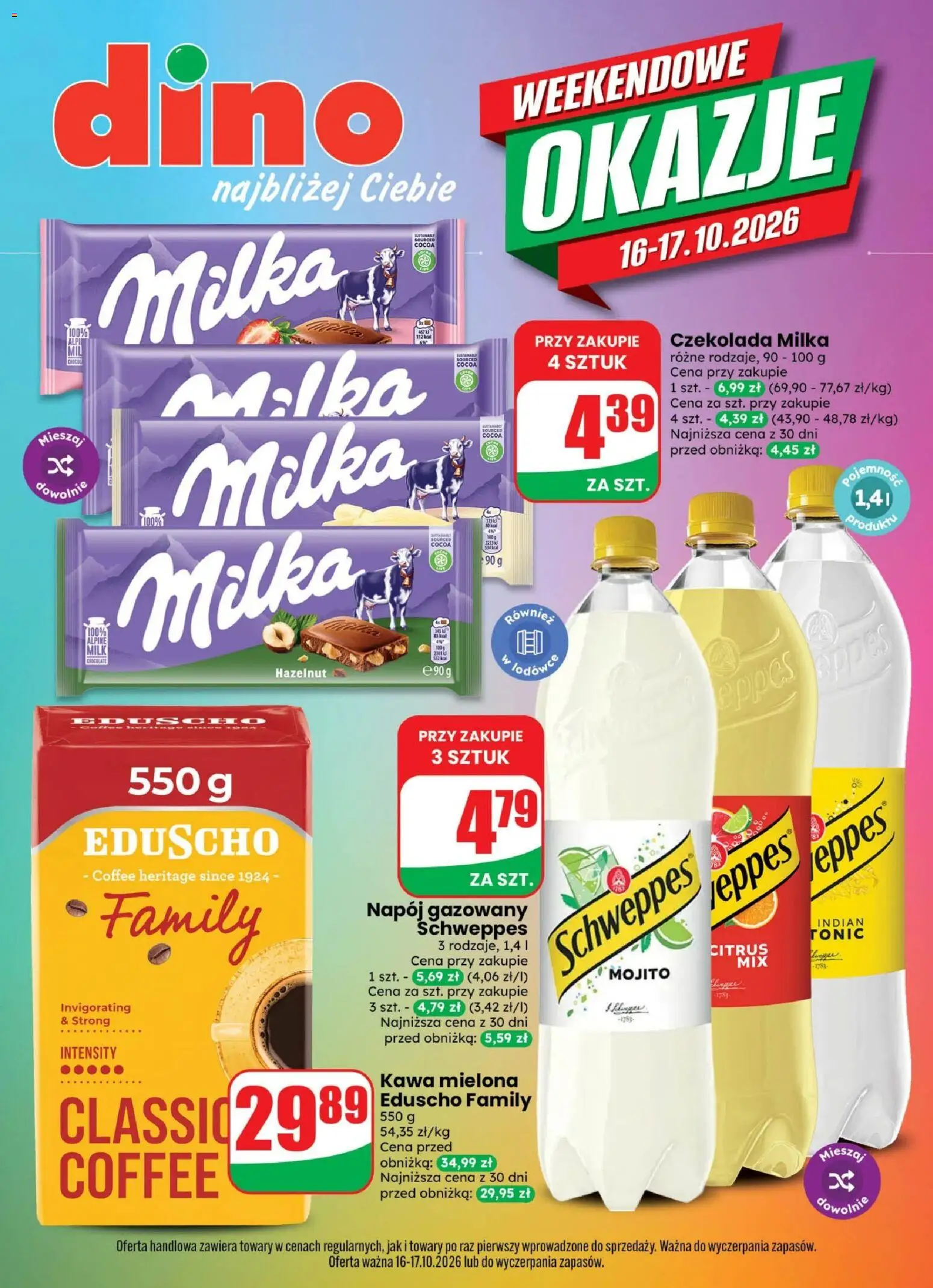 Dino gazetka - Weekendowe Okazje od 16.10.2026 | Strona: 1 | Produkty: Mojito, Czekolada milka, Tonic, Kawa mielona