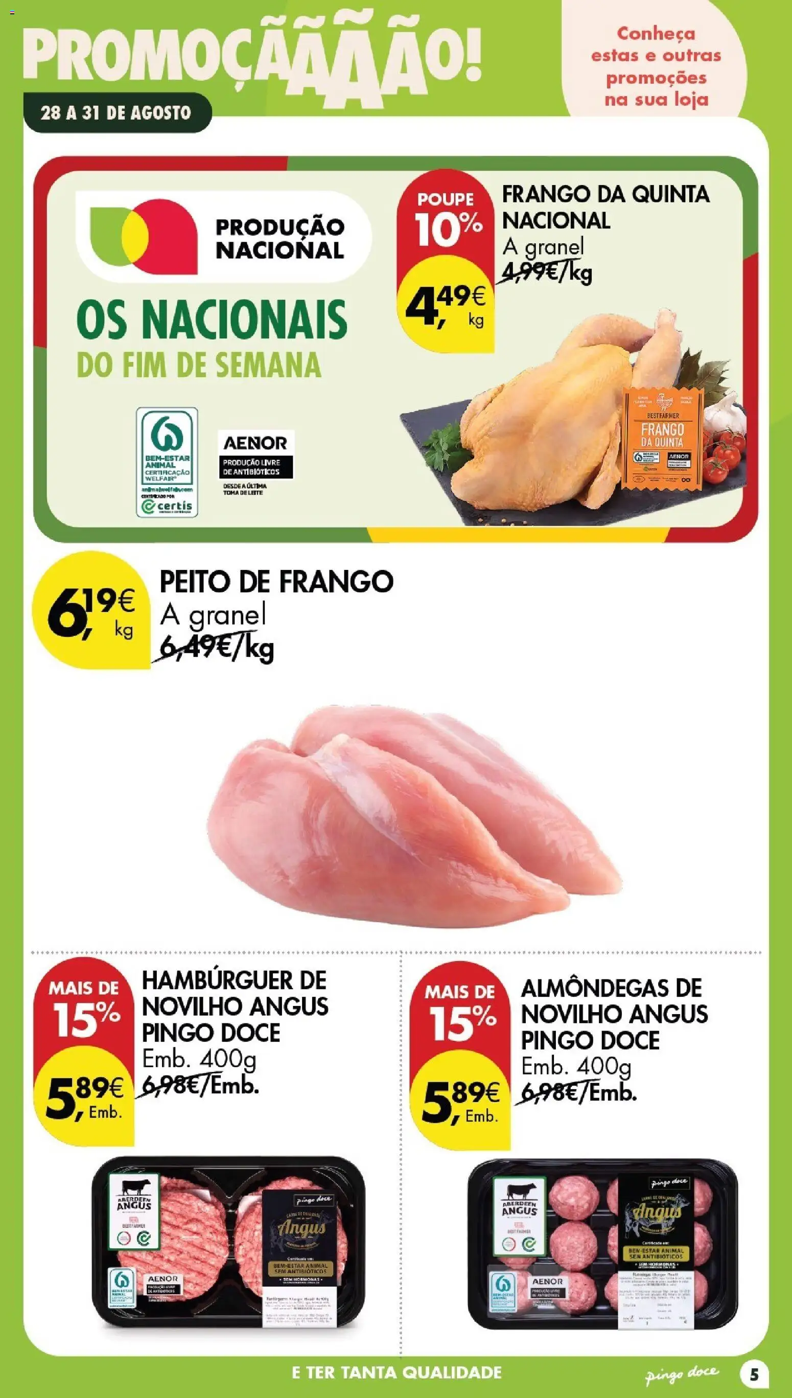 Pingo Doce Poupe este Fim de Semana │ válido de 28/08/2026 | Página: 5 | Produtos: Peito de frango, Frango, Hambúrguer, Leite