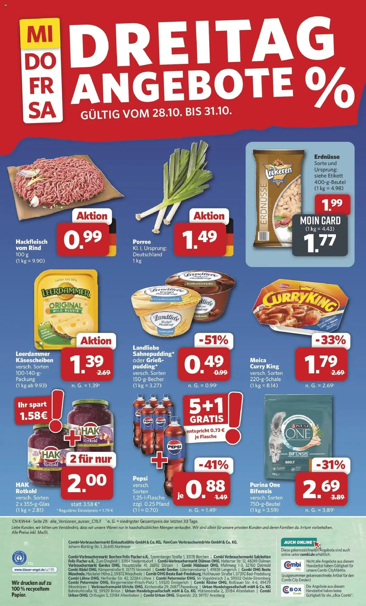 Combi Prospekt Celle (ab 26.10.2026) zum Blättern | Seite: 30 | Produkte: Rotkohl, Schokolade, Pudding, Leerdammer