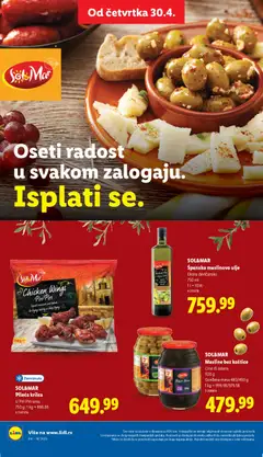 Masline bez koštice, Crne ili zelene 920 g, Oceđena masa 480/490 g - pregled Lidl kataloga - važi od 30.04.2026 | Strana: 56
