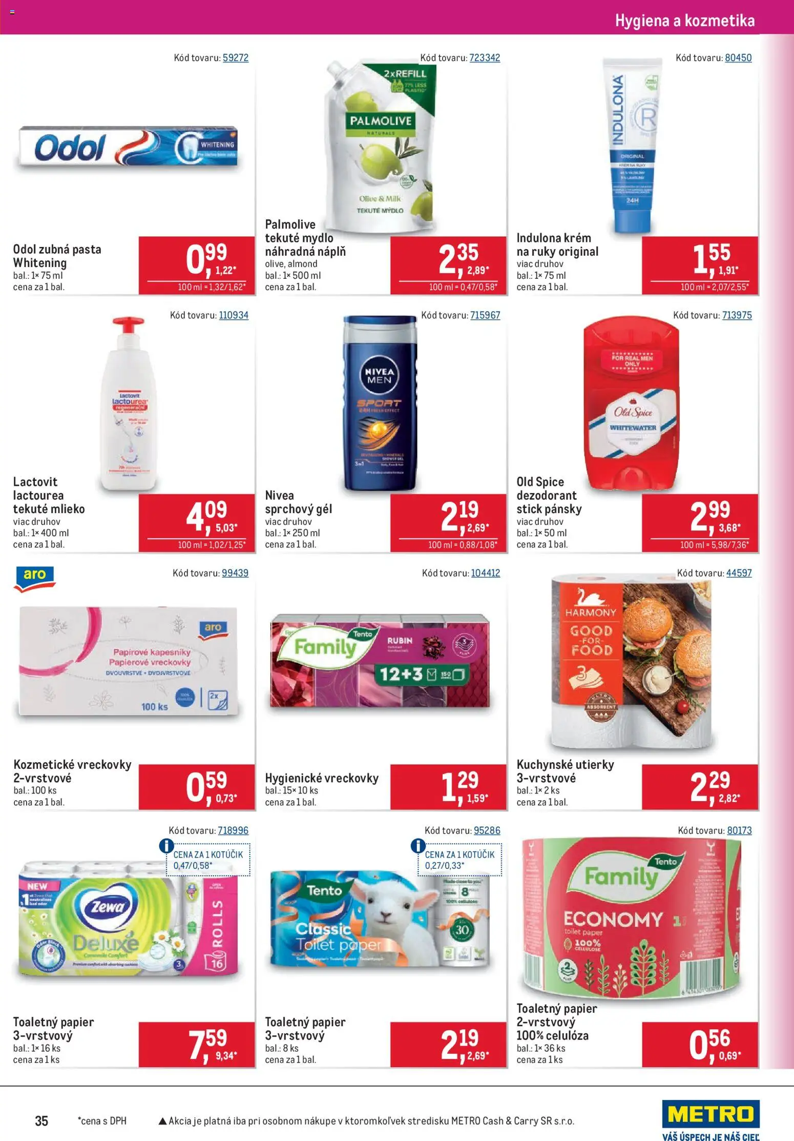 Nové Metro akcie – leták je platný od 07.10.2026 | Strana: 35 | Produkty: Mlieko, Nivea, Toaletný papier 3vrstvový, Vreckovky