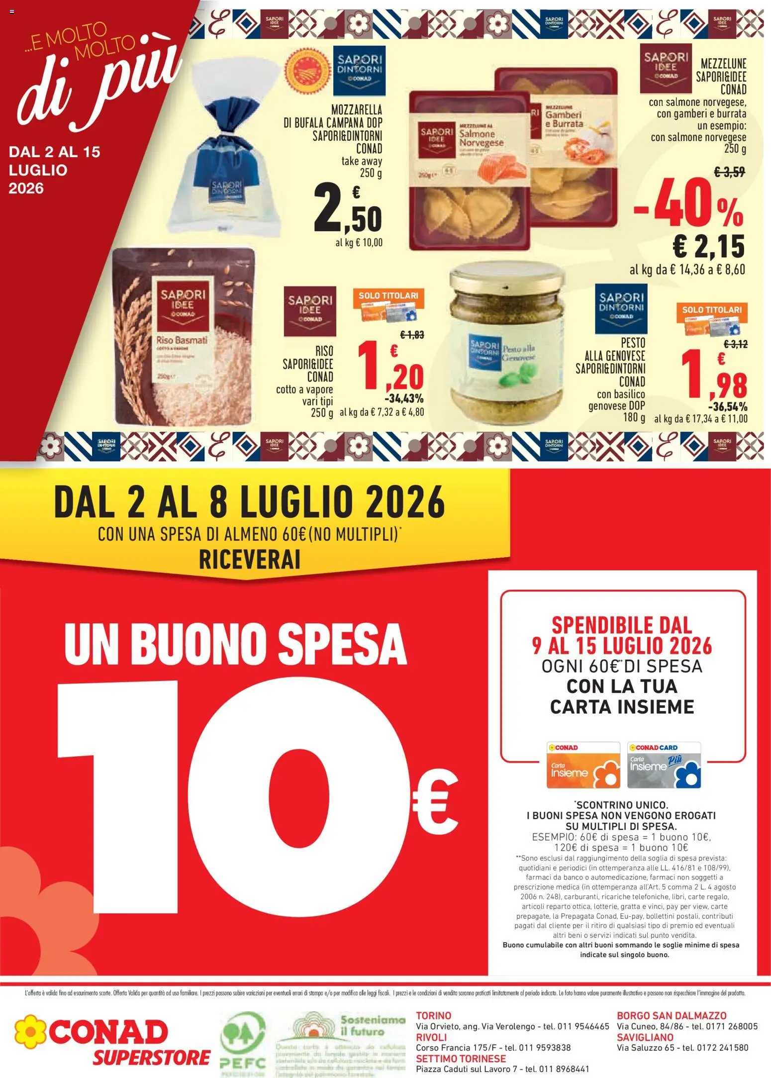 Volantino Conad del 02/07/2026 | Pagina: 4 | Prodotti: Salmone, Riso, Mozzarella, Pesto