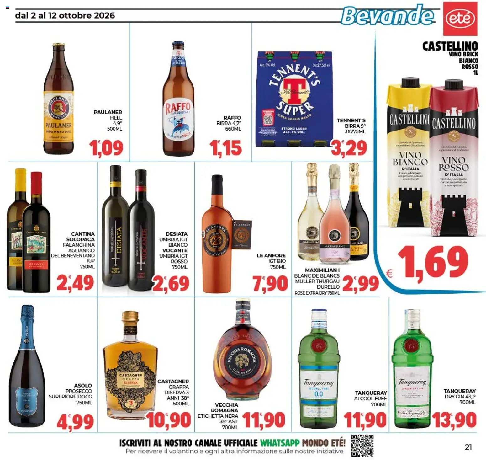 Volantino Eté del 02/10/2026 | Pagina: 21 | Prodotti: Birra, Gin, Prosecco, Grappa
